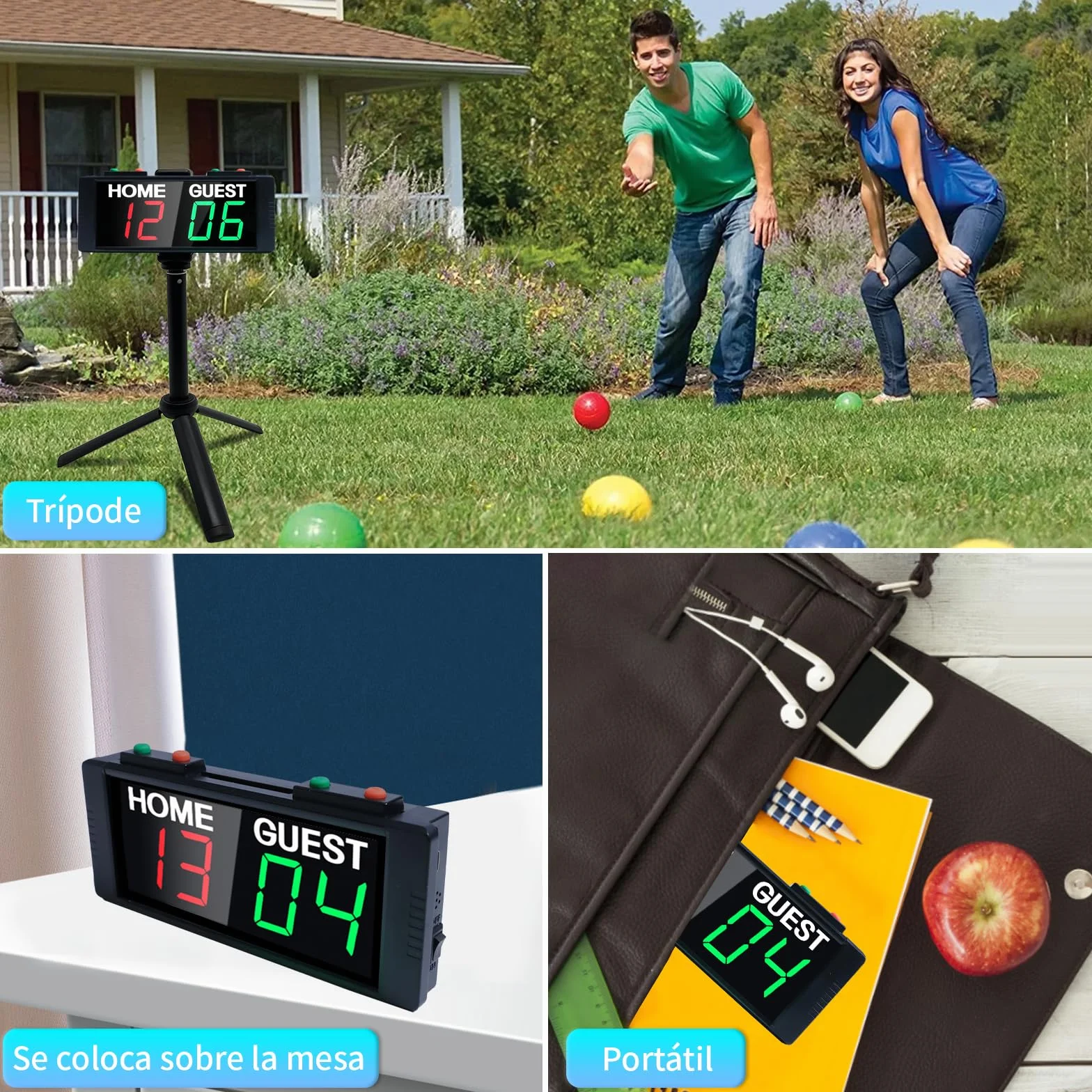 Marcador Digital LED Portátil con Temporizador y Control Remoto para Juegos de Patio