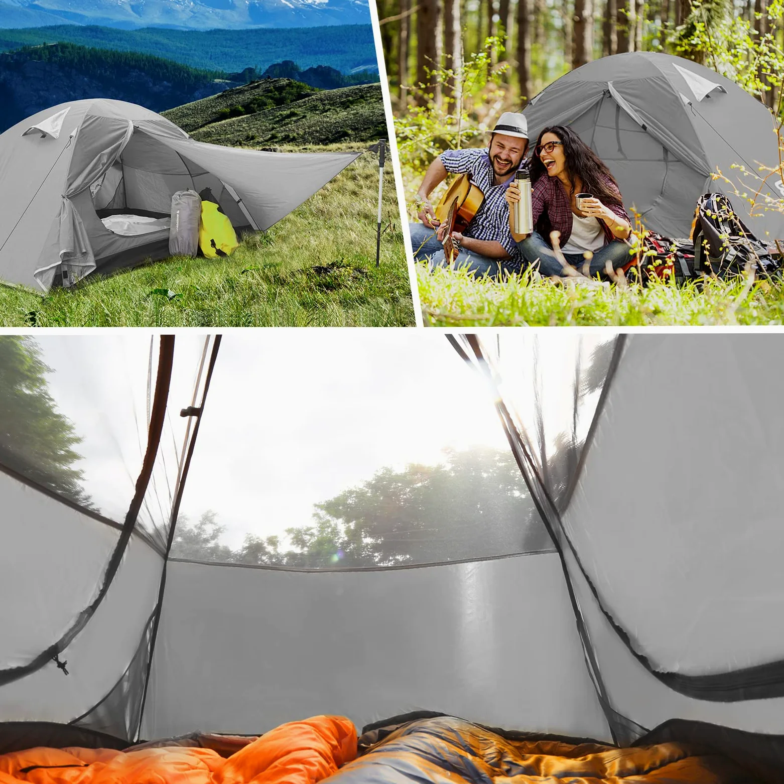 Bessport Tienda de campaña para 1/2 persona, impermeable, dos puertas, fácil instalación, ligera para exteriores, senderismo, montañismo, viajes