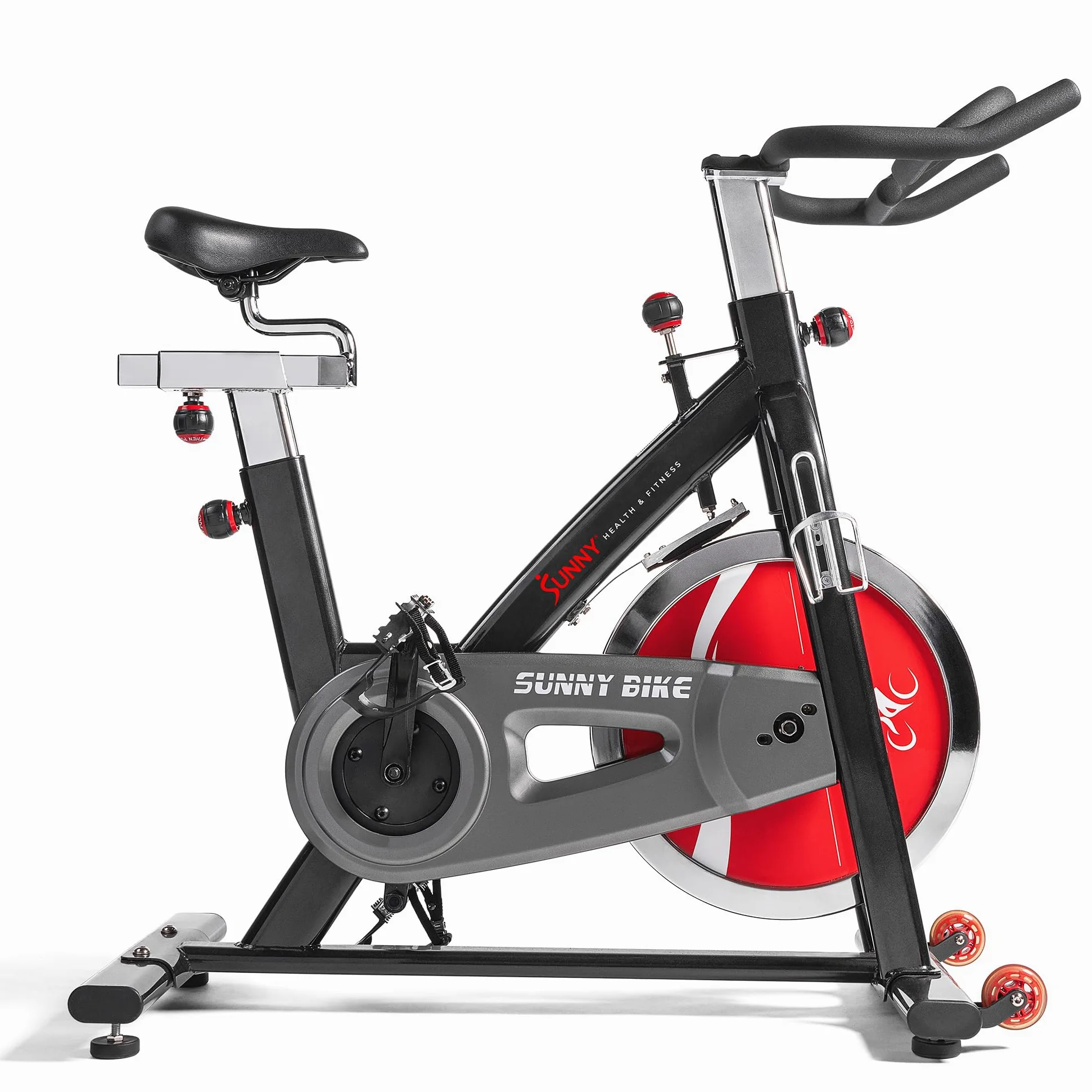 Sunny Health & Fitness Negro 275 libras. Bicicleta estática de ciclismo estacionaria para interiores de peso máximo con servicio pesado de 49 lbs. Volante cromado – SF-B1002