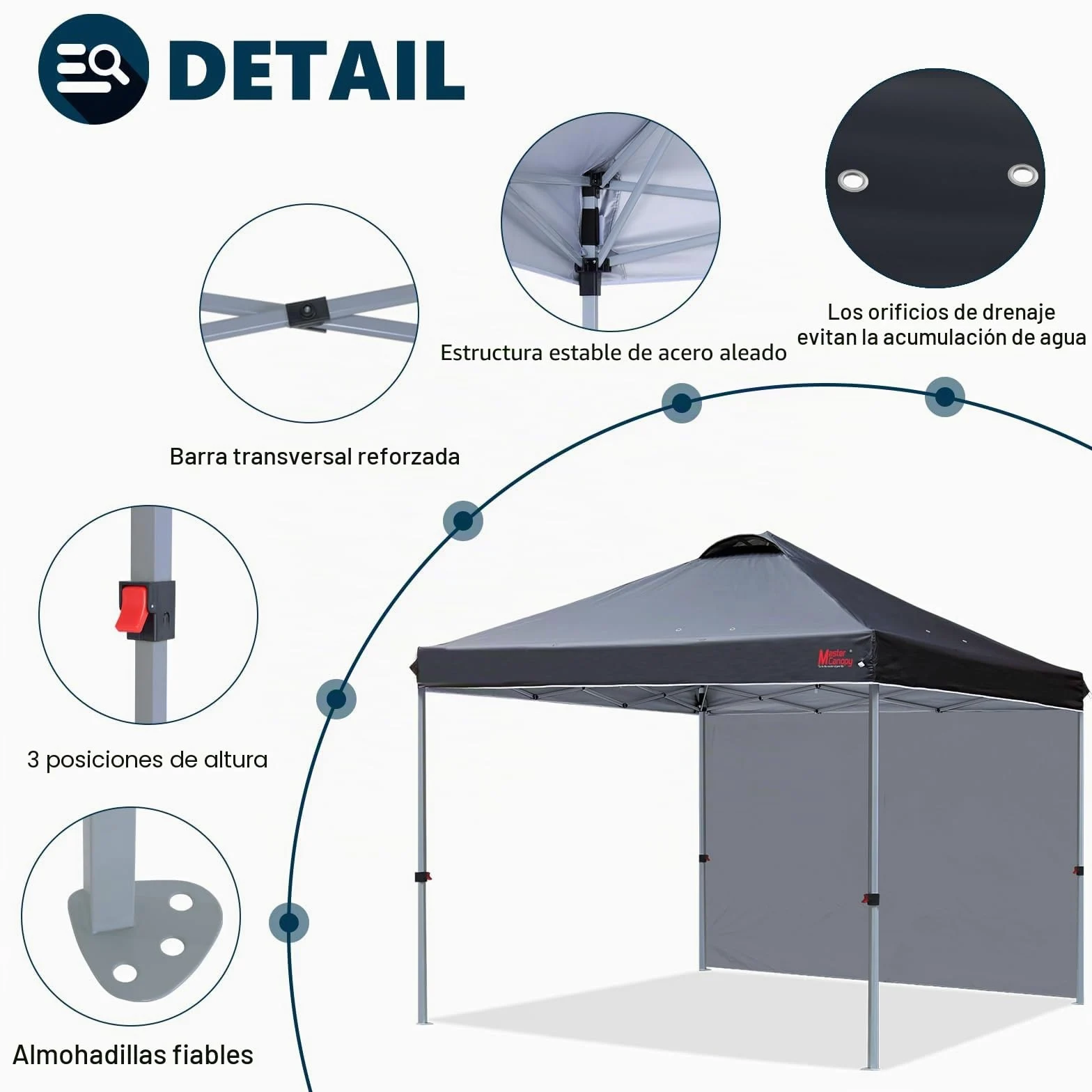 MasterCanopy Durable Ez - Tienda de campaña desplegable con 1 Pared Lateral (3 x 3 m, Negro)