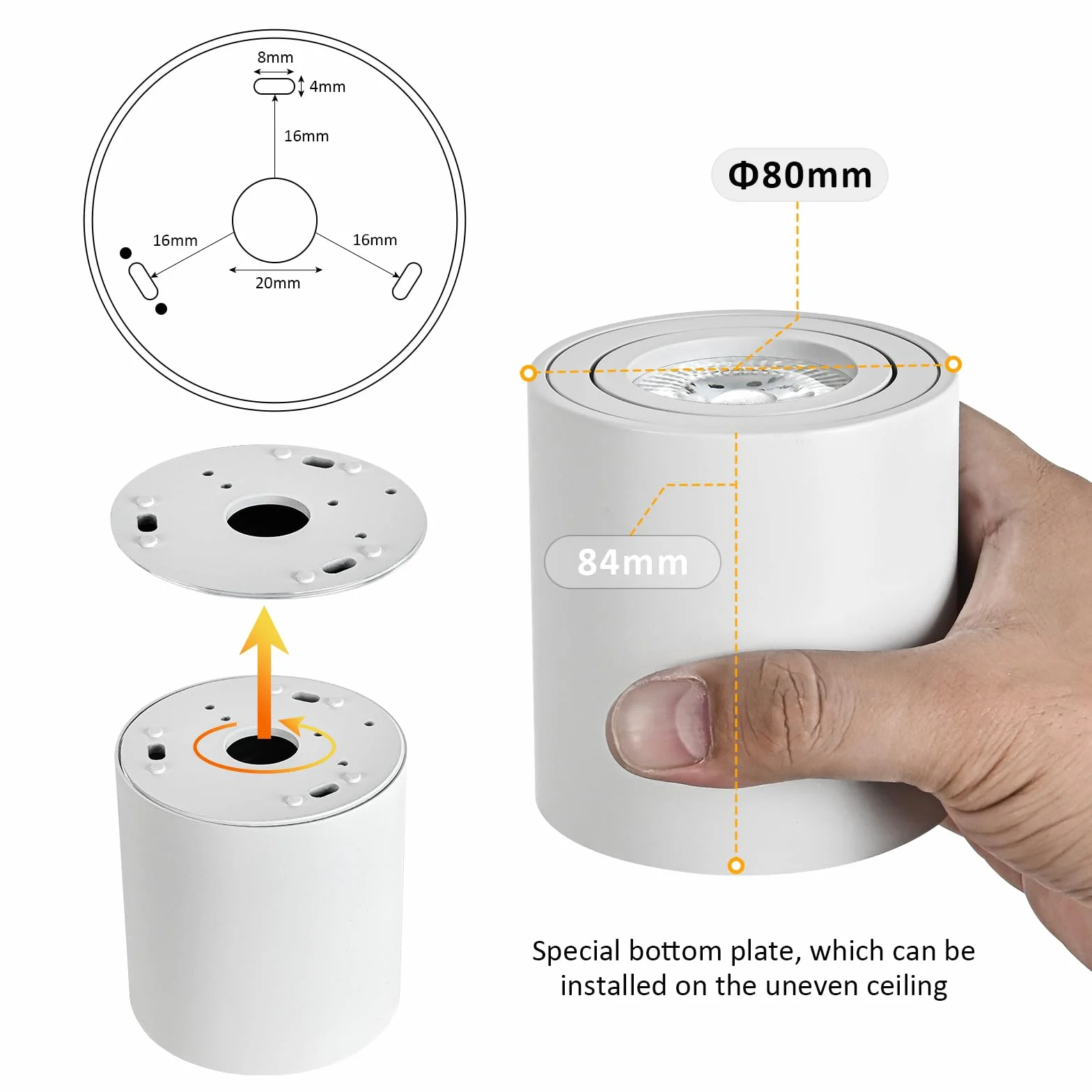 Focos LED Interior Techo Blanco Orientable 5W GU10 3000K 4000K 6000K Aluminio 230V Downlight LED Superficie Ø80x84mm