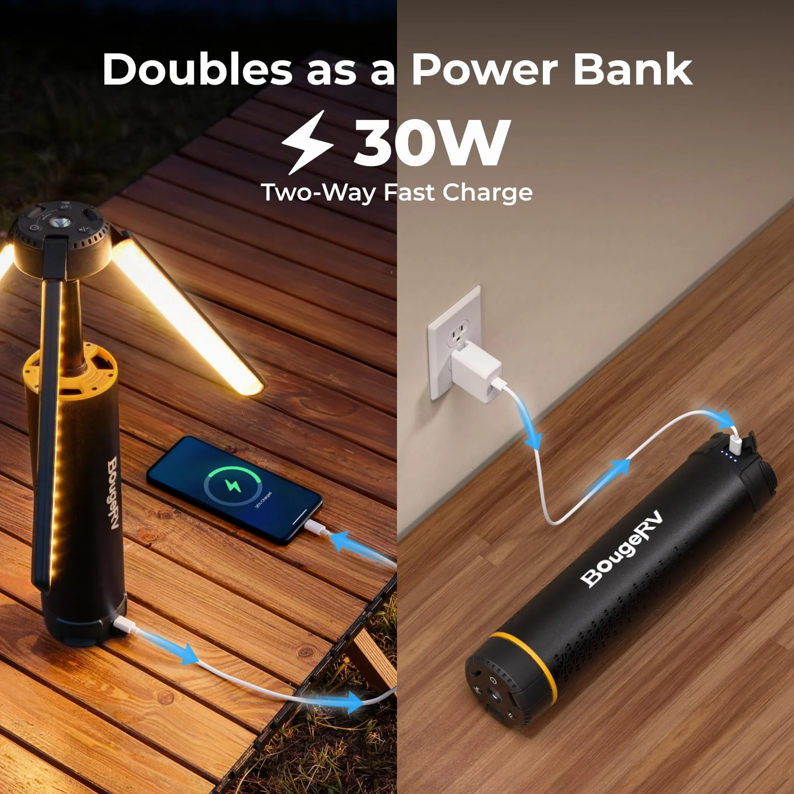 BougeRV T1 - Lámpara de camping recargable (15600 mAh, 3000 LM, linterna telescópica 1,68 m, altura y ángulo ajustables, carga rápida 2,5 h, impermeable IPX5, iluminación para camping, astillero