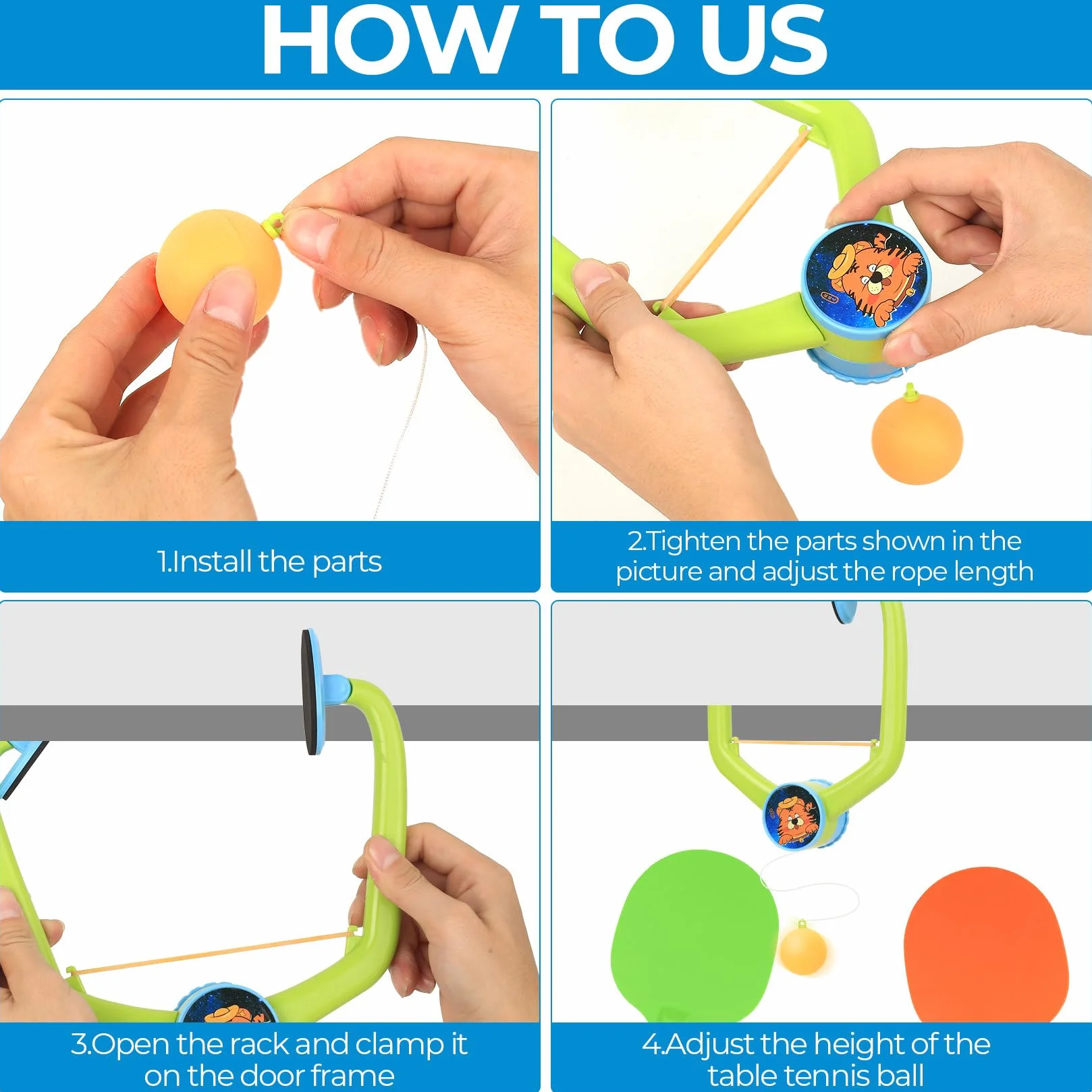 Juego de Ping Pong para Colgar en Puerta, Juego de Ping Pong con Marco Ajustable para Puerta, Entrenador portátil para Practicar y Jugar en Familia, con Palas/Pelotas