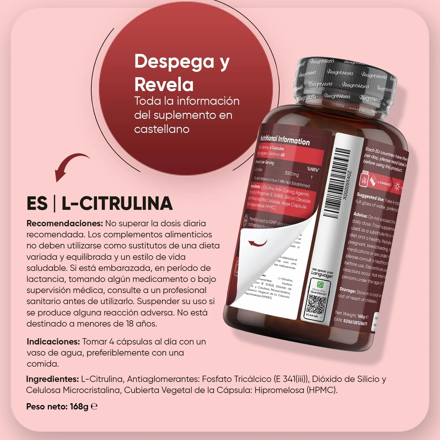 L Citrulina 3000mg 240 Cápsulas Veganas Suplemento Pre y Post Entrenamiento