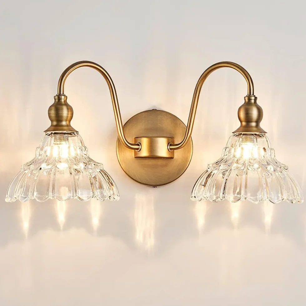 XINYASEE Aplique Pared Cristal Interior G9 Lámpara Cuarto de Baño Doble Cabeza Oro