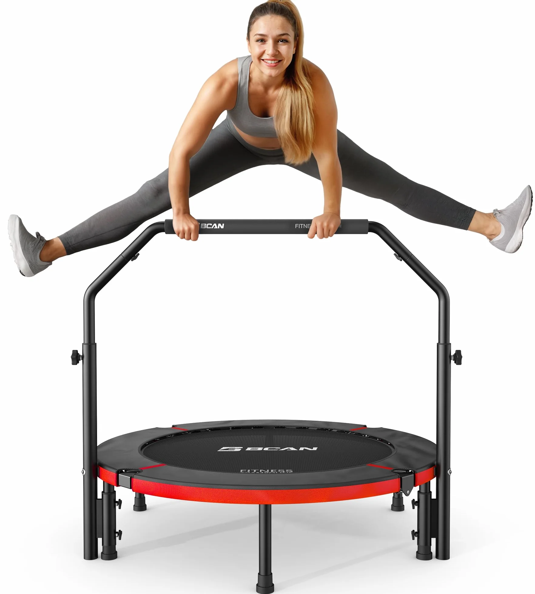 Trampolín de Interior BCAN, Mini trampolín de Fitness Plegable de 102 cm, para Adultos con asa Ajustable, Carga máxima de 150 kg, Ideal para Entrenamiento en casa y Ejercicio.