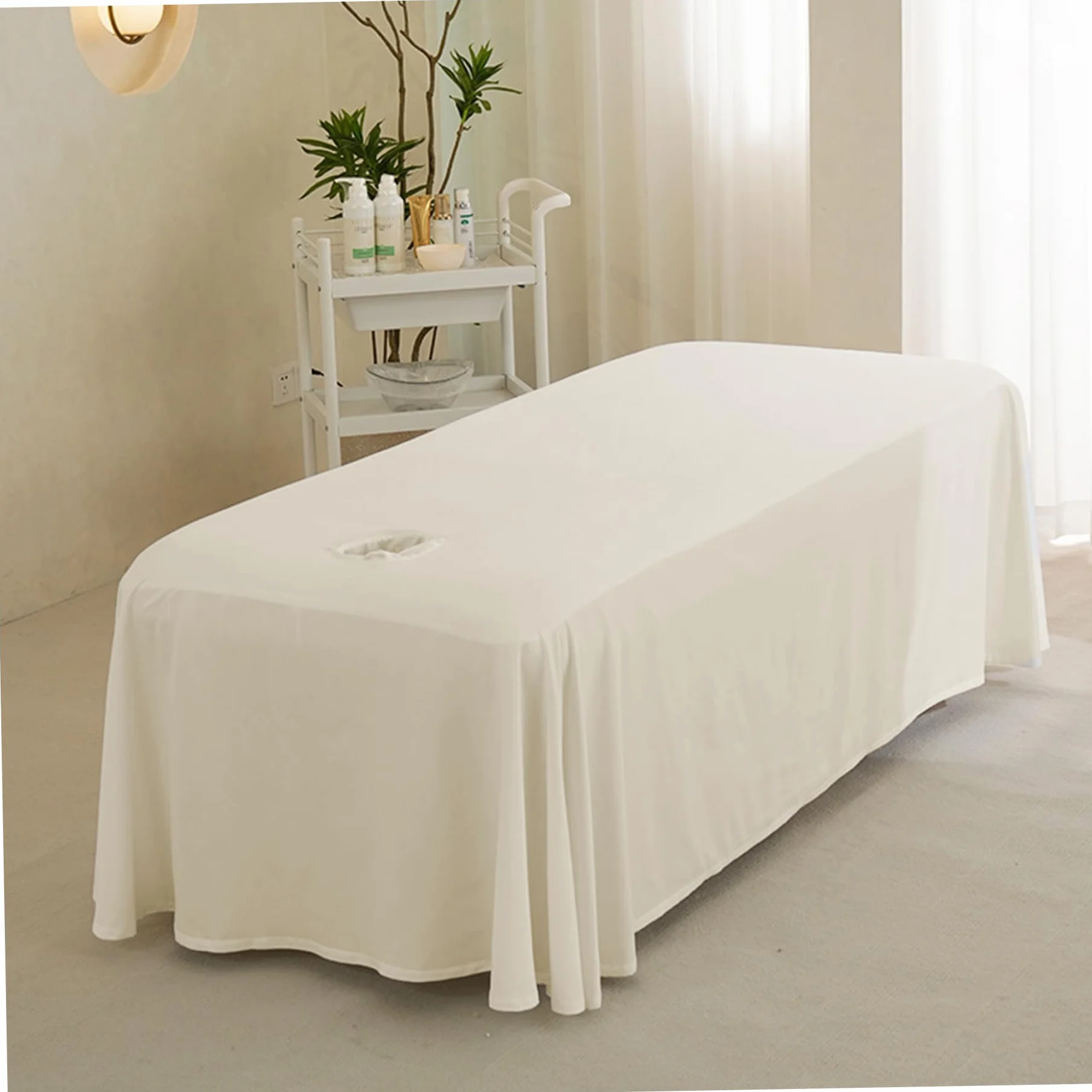 Cubierta de mesa de masaje 190x80 cm con orificio para la cara, transpirable, color caqui para salón