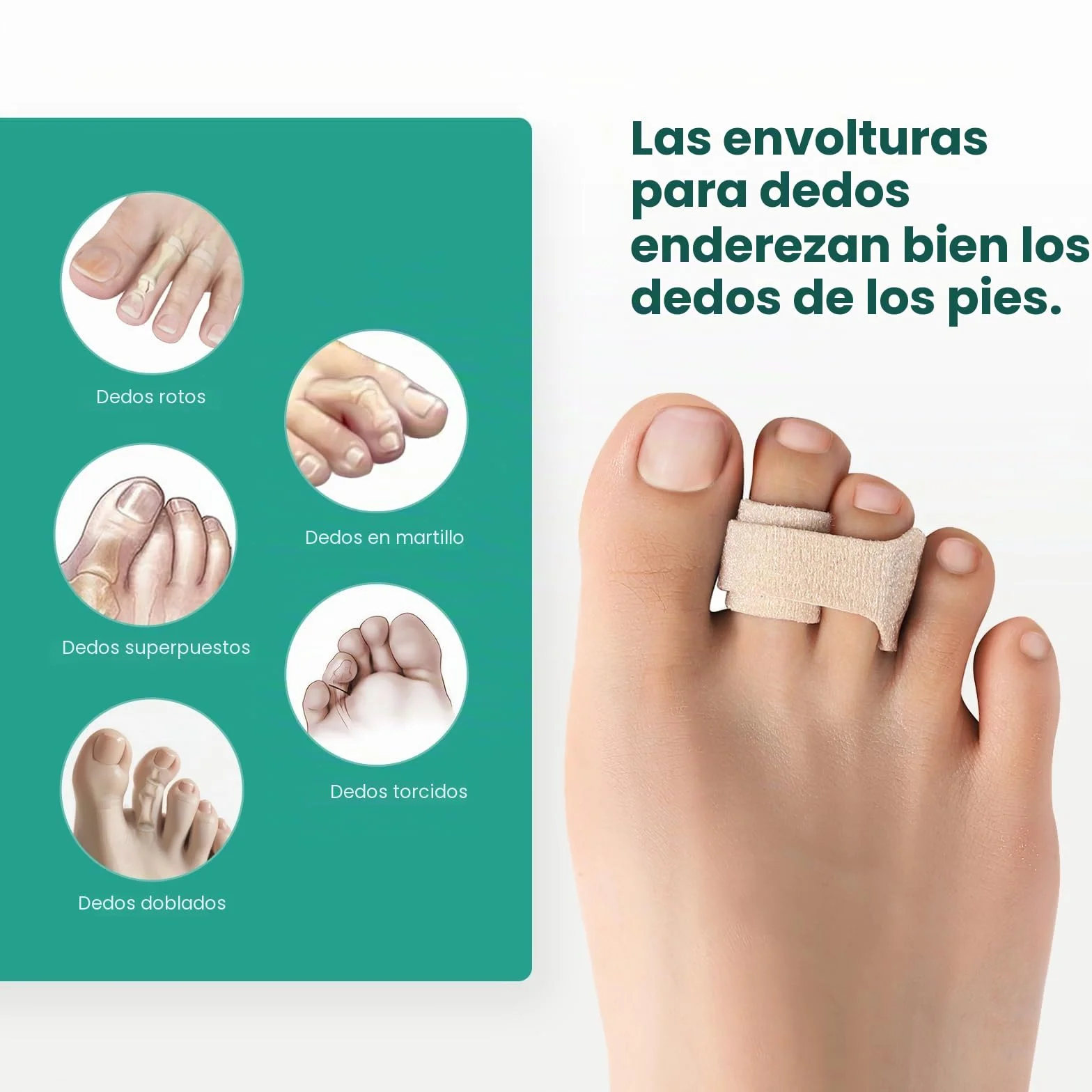 Corrector de dedos en martillo - Paquete de 8 férulas acolchadas para dedos de los pies