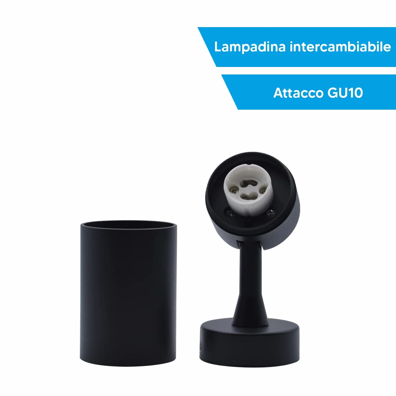 Eurekaled Portafaretto de techo o pared GU10 Foco orientable 360° haz direccionable Bombilla intercambiable IP20 negro