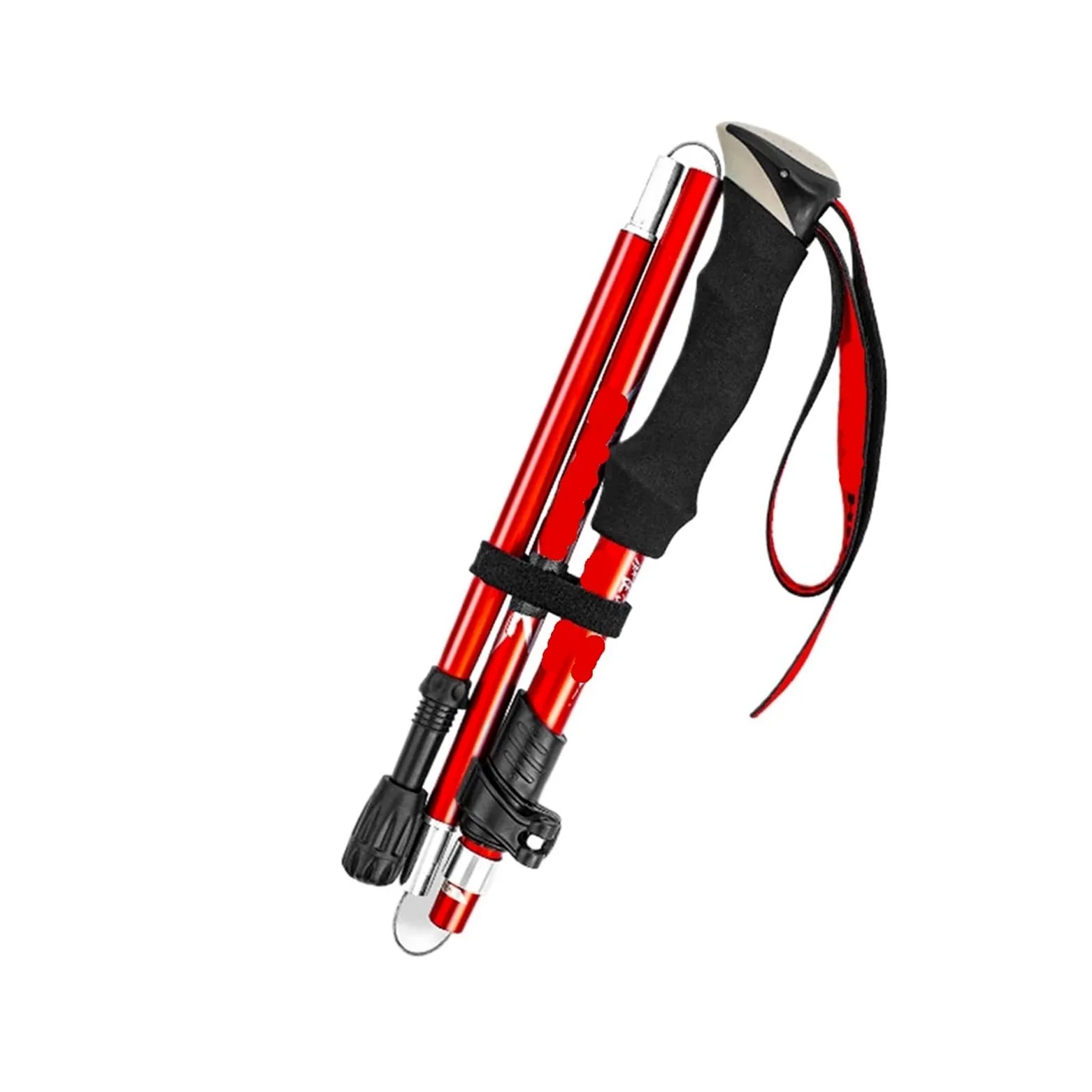 Equipo de Senderismo, bastón de Trekking Plegable, bastón de Trekking de Cinco Pliegues, bastón de Trekking de aleación de Aluminio(Red)