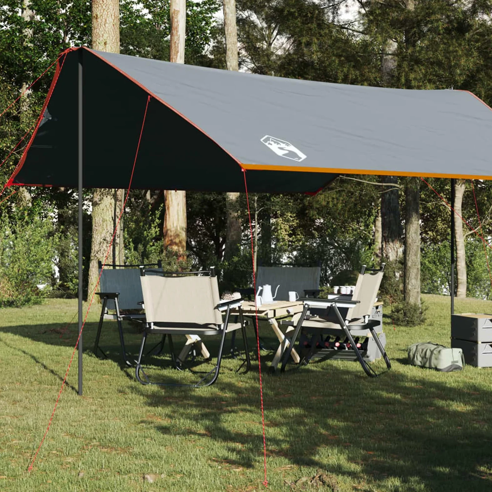 IKAYAA Toldo Camping Impermeable Lona Camping Toldo Camping con Palos Toldo Camper Toldos para Tienda Hamaca Acampada Refugio Al Aire Libre Gris y Naranja 460 x 305 x 210 cm Type-4