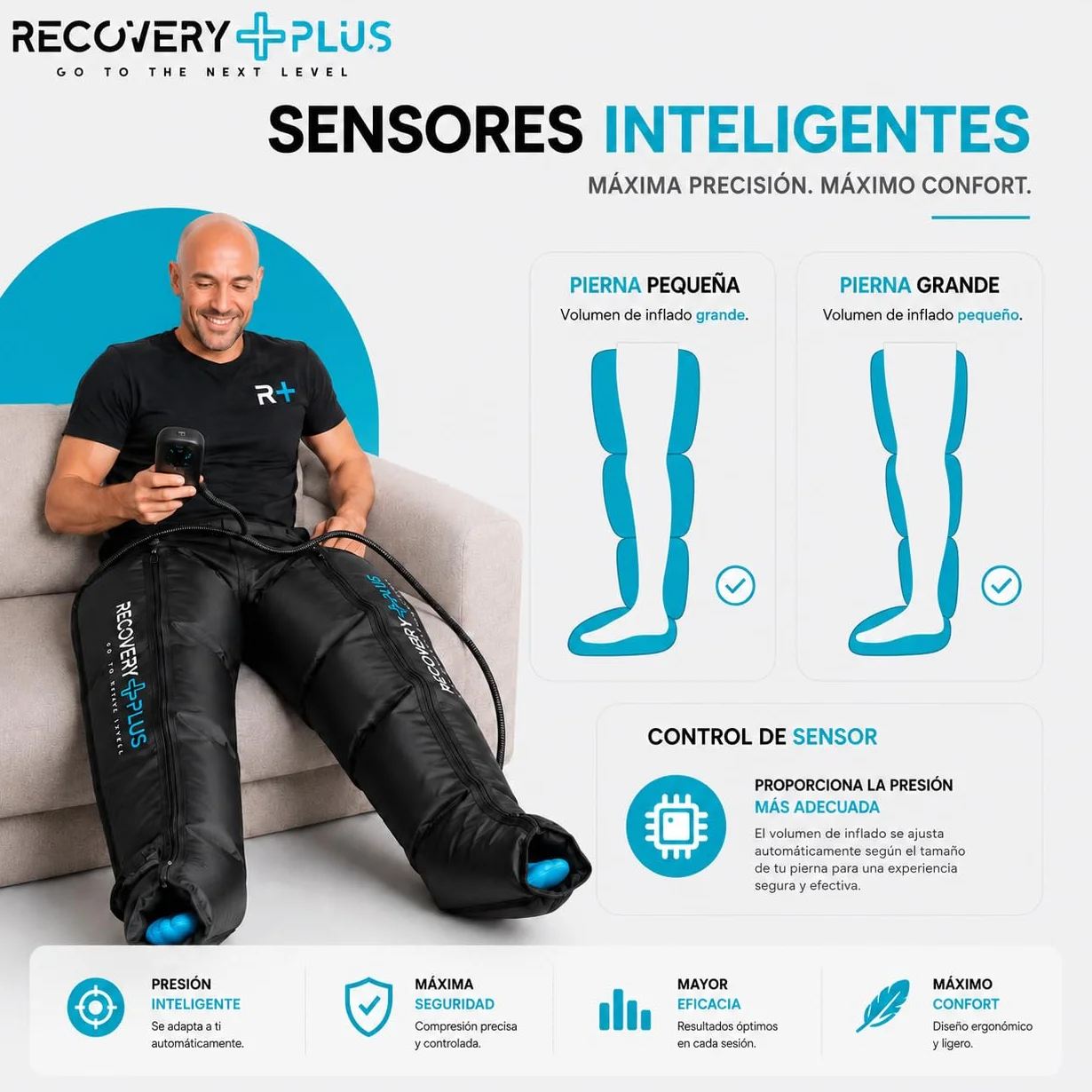 Botas de compresión de aire RECOVERY PLUS para piernas, presoterapia profesional para casa, masajeador linfático y circulación, Talla L