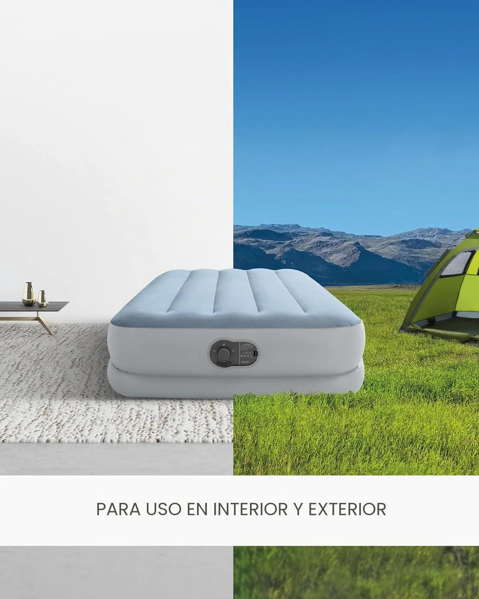Intex 64157E Dura-Beam Plus Mid-Rise Air Mattress: Fiber-Tech – Twin Size – Built-in USB Electric Pump – 14in Bed Height – 300lb Weight Capacity