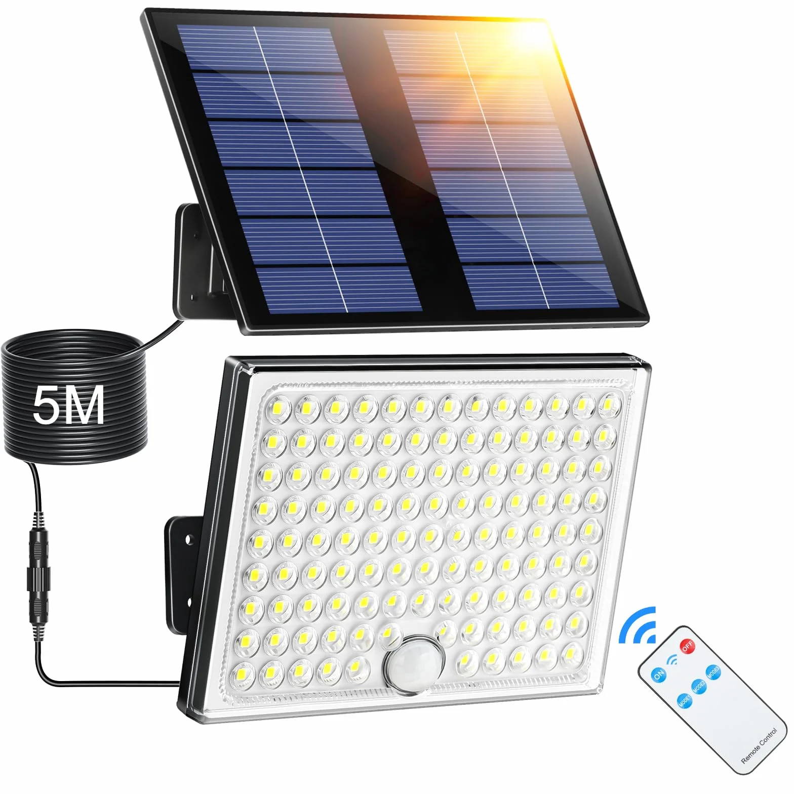 Focos LED Exterior Solares con Sensor de Movimiento y Control Remoto, 2000mAh, IP65, 4 Modos, 1 Pieza