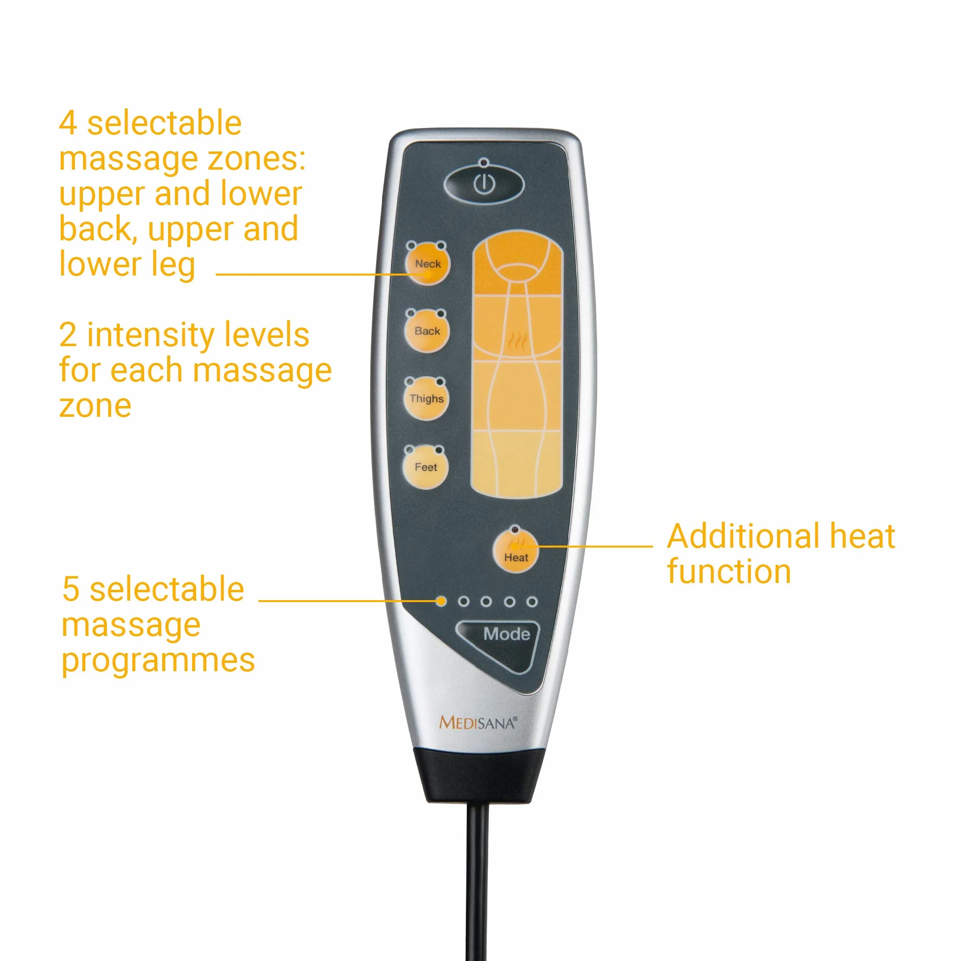 Medisana MM 825 Esterilla de masaje eléctrica, 5 programas, 4 zonas, calentamiento, 2 intensidades para espalda, cuello y cabeza