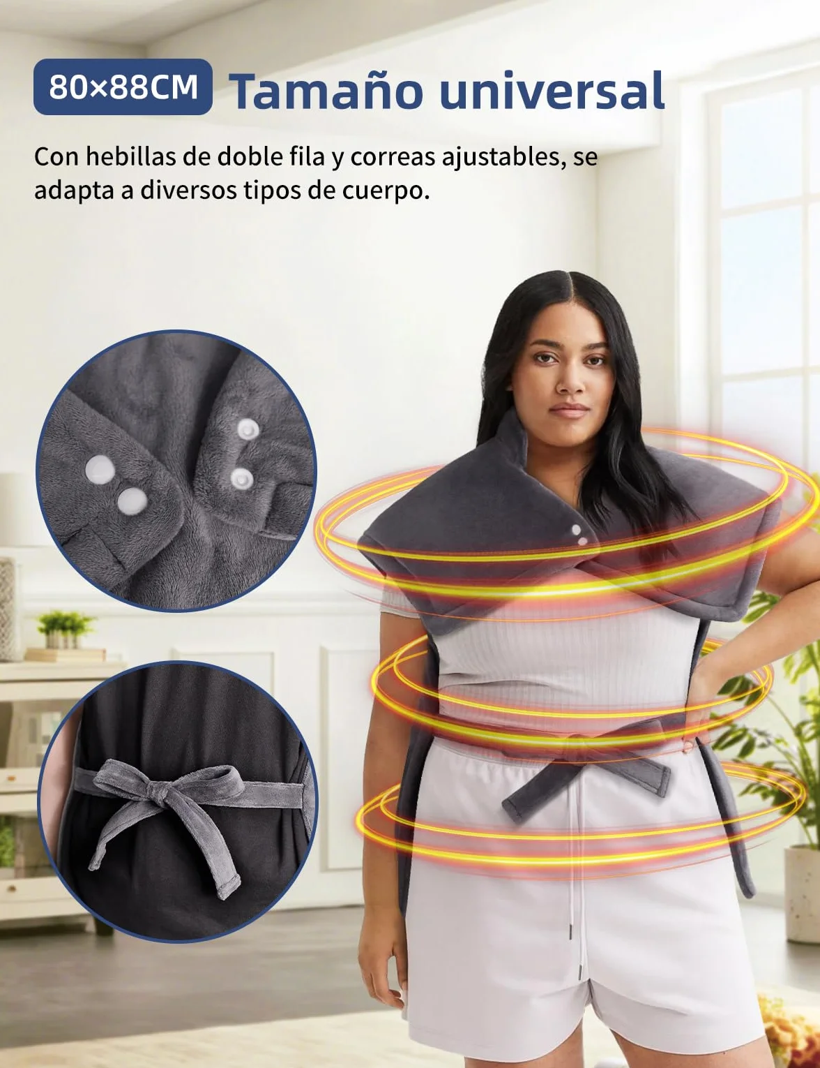 Manta Eléctrica Espalda y Cuello 80×88 CM Almohadilla Térmica 6 Niveles Apagado Automático Lavable