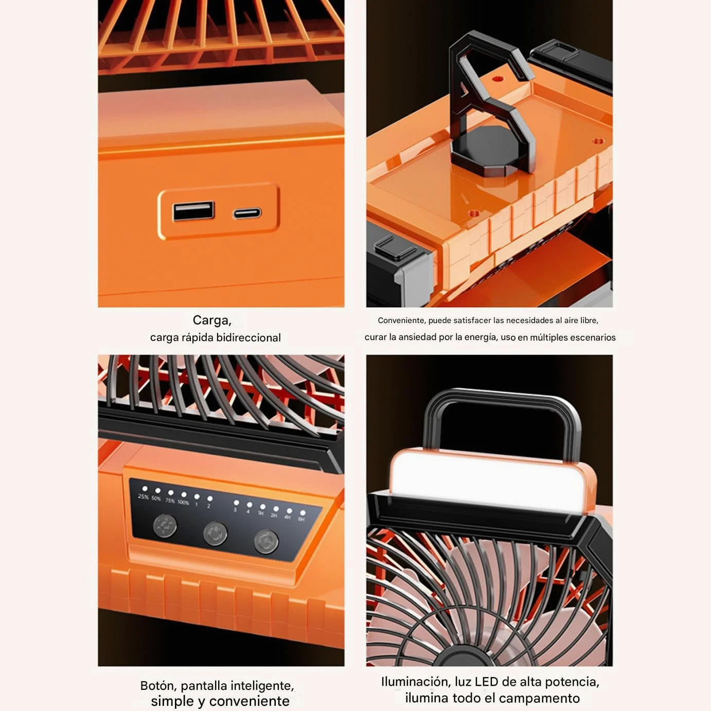 Ventiladores Camping Para Tiendas 5400 mAh Soplador De Aire 4 Modos, | Ventilador De Camping Personal Compacto Linterna, exteriores, interiores, tienda, playa, viaje, deportes,