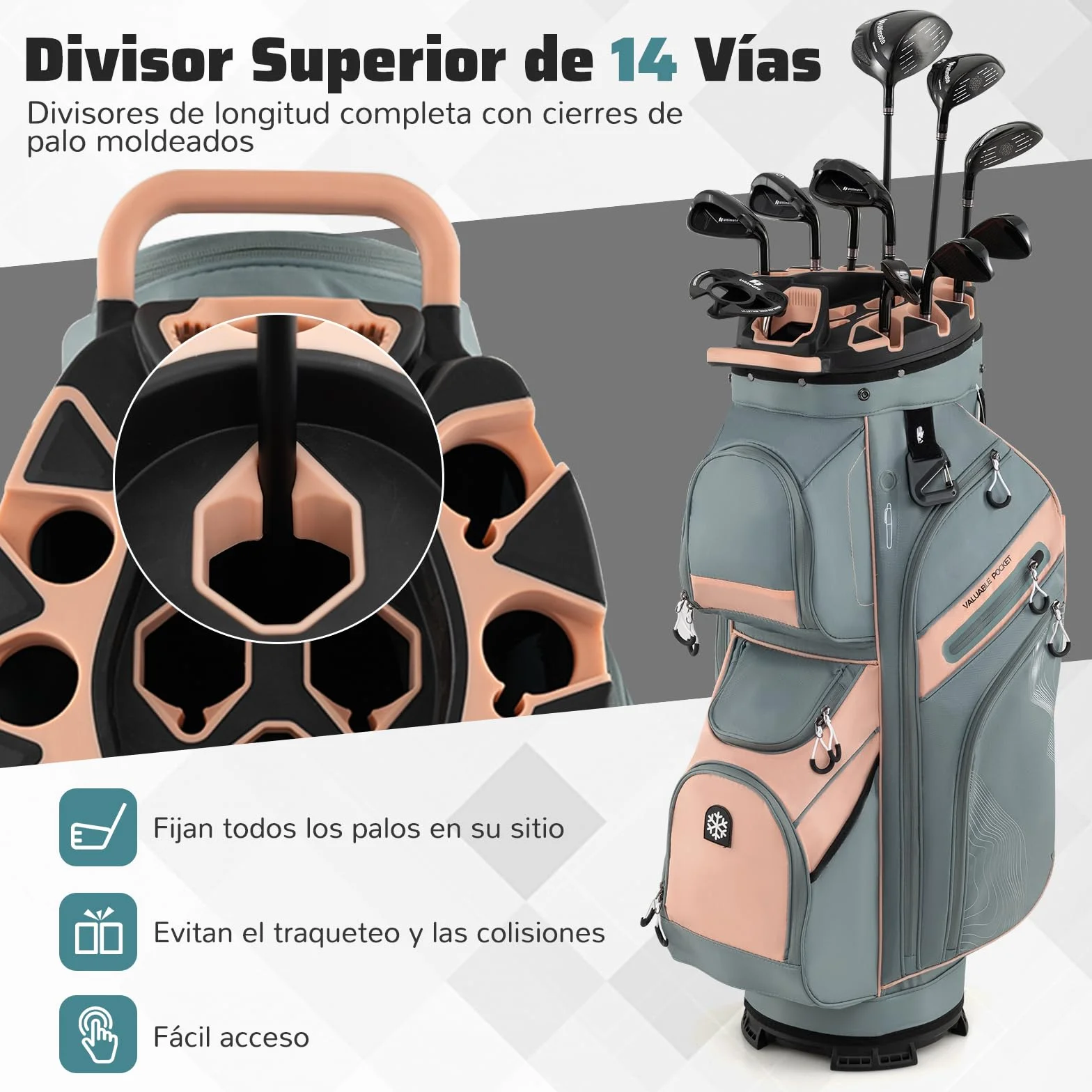 GYAMX Bolsa para Carro de Golf Portátil, Bolsa para Palospara con 14 Compartimentos de Longitud Completa, 11 Bolsillos, Bolsa Nevera, Correa Ajustable, Porta Paraguas, Unisex