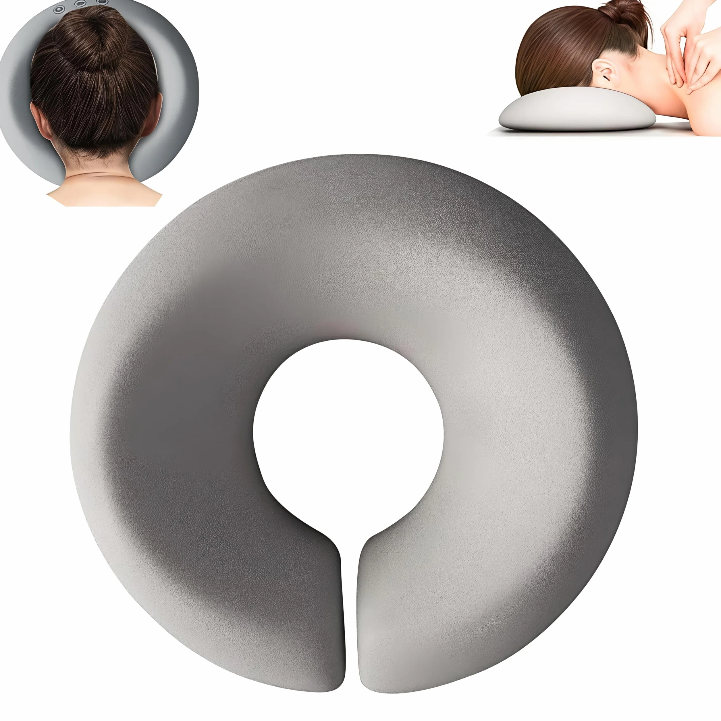 Cojín para Salón de Belleza Almohada Facial de Masaje Reposacabezas U-Forma Cómodo Boca Abajo Suave Resistente (Gris)