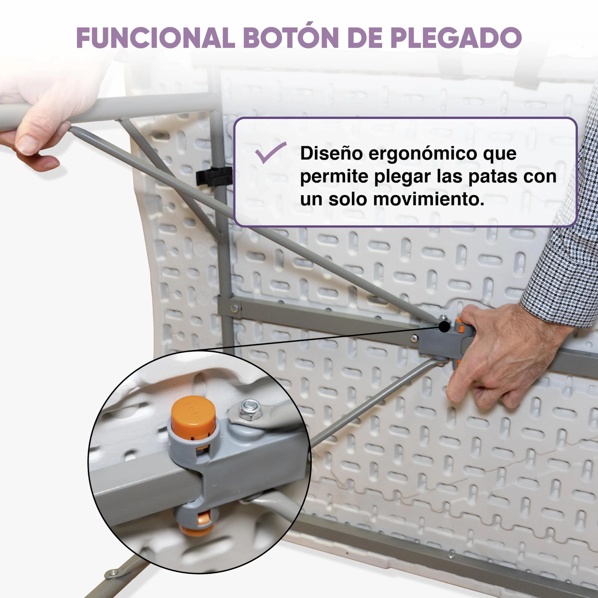KG KITGARDEN Mesa Plegable Portátil Apertura Automática 180 x 70 x 74 cm Blanco
