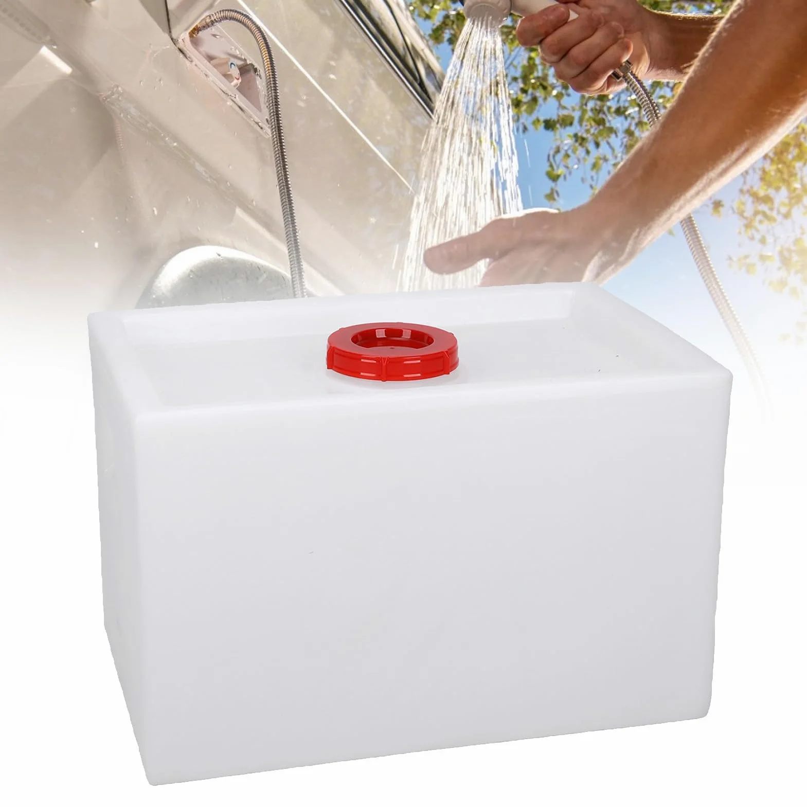 Acouto Tanque de Agua Dulce para Vehículos Recreativos de 14 Galones, 21,46 X 13,78 X 13,78 Pulgadas, LLDPE de Grado Alimenticio, Tanque de Retención de Agua de una Pieza sin Costuras