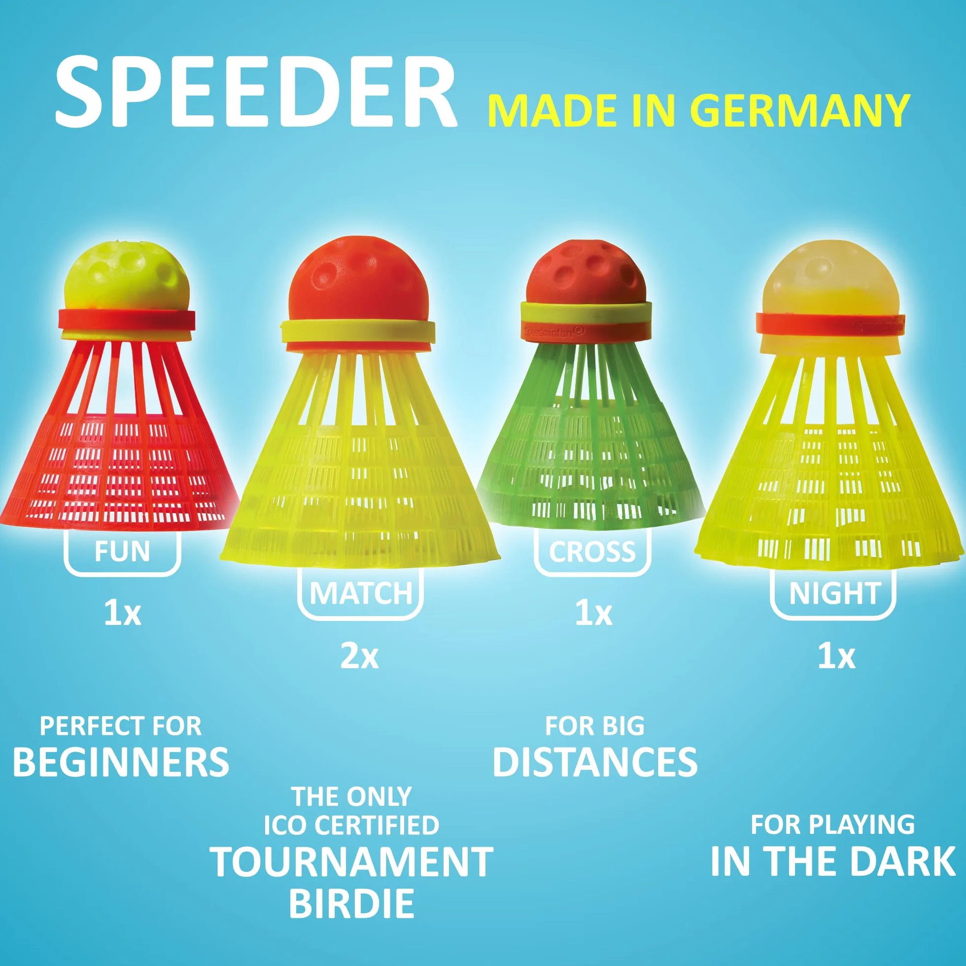 Speedminton® S900 - Juego de bádminton/Crossminton Profesional con Raquetas de Carbono, Incluye 5 Speeder®, Campo de Juego, Bolsa