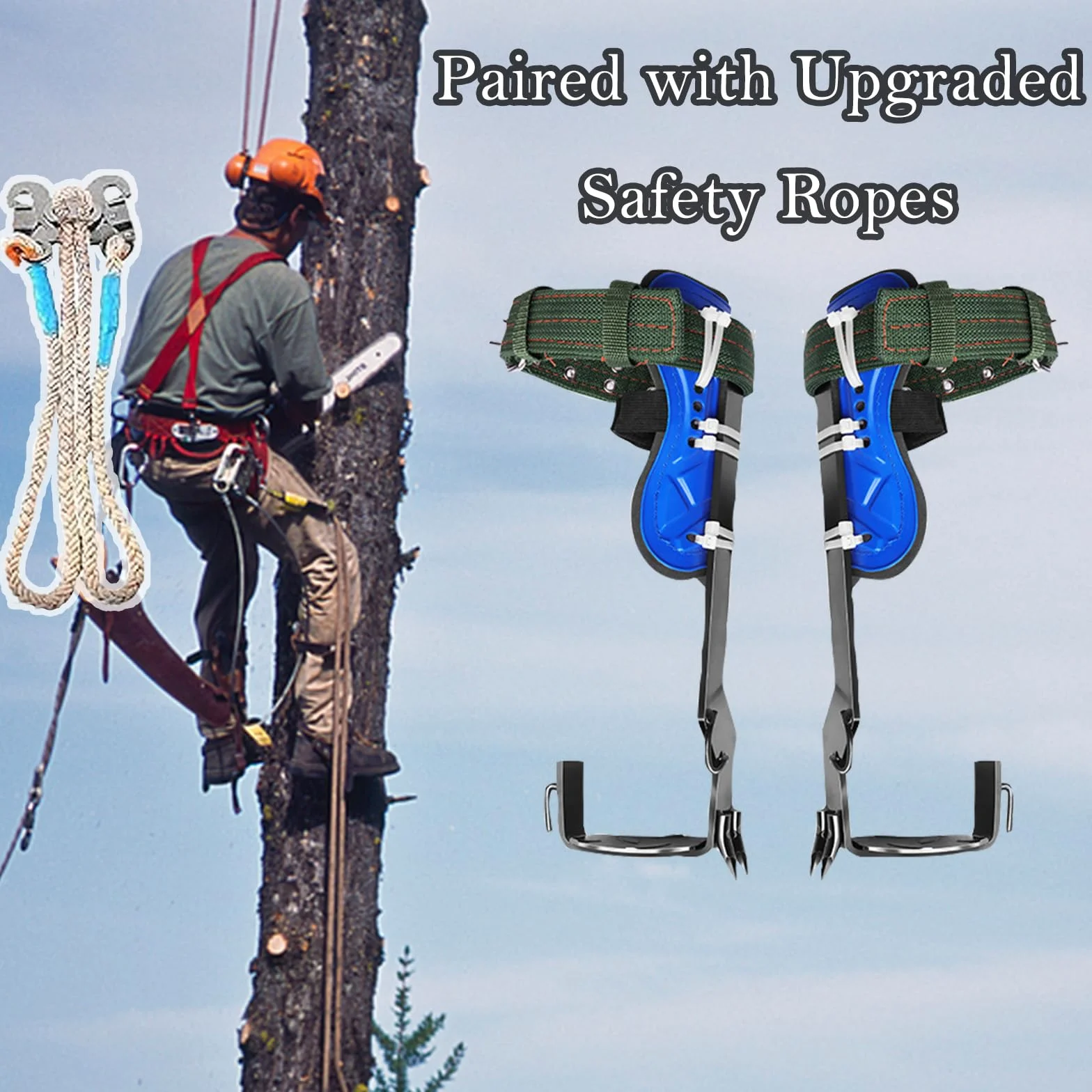 Kit Profesional de Herramientas para Escalar Árboles, Pinzas de Acero Endurecido con Cuerda de Seguridad y Arnés Ajustable, Ideal para Podadores, Arboristas y Trabajos de Jardinería