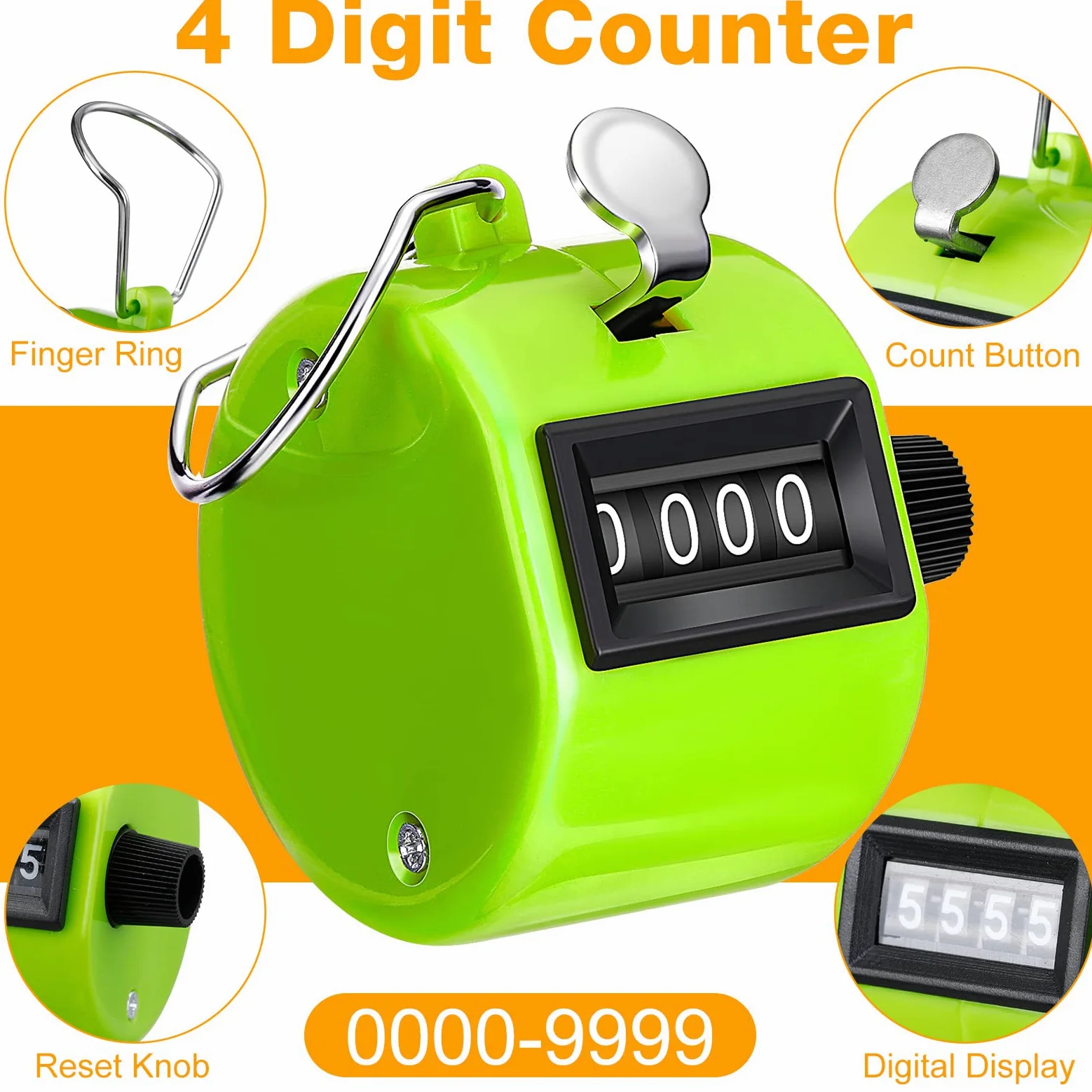 Hoteam Contador de mano con 4 números digitales, contador de tono mecánico de mano, para entrenar, tejer, gente, regazo, pesca, golf, deporte, remo, evento escolar