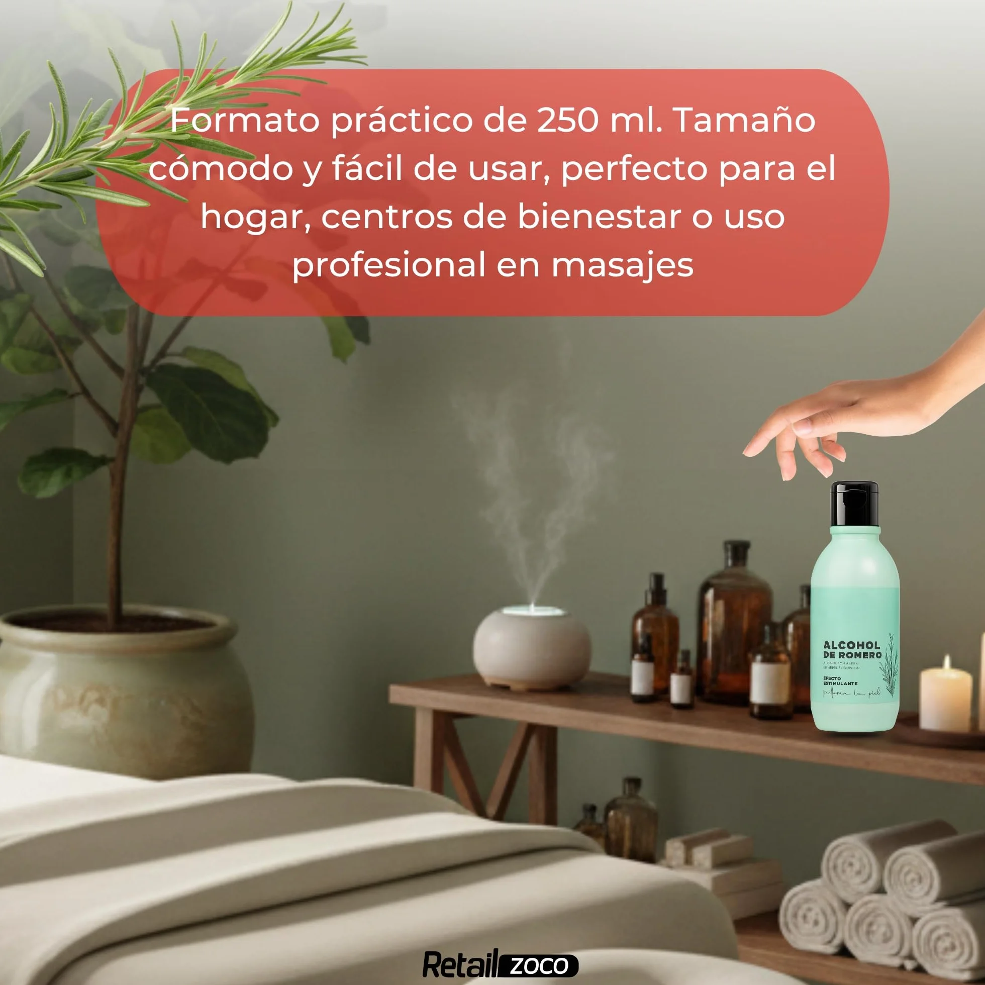 Alcohol de Romero 250 ml Solución Tópica Natural para Masaje