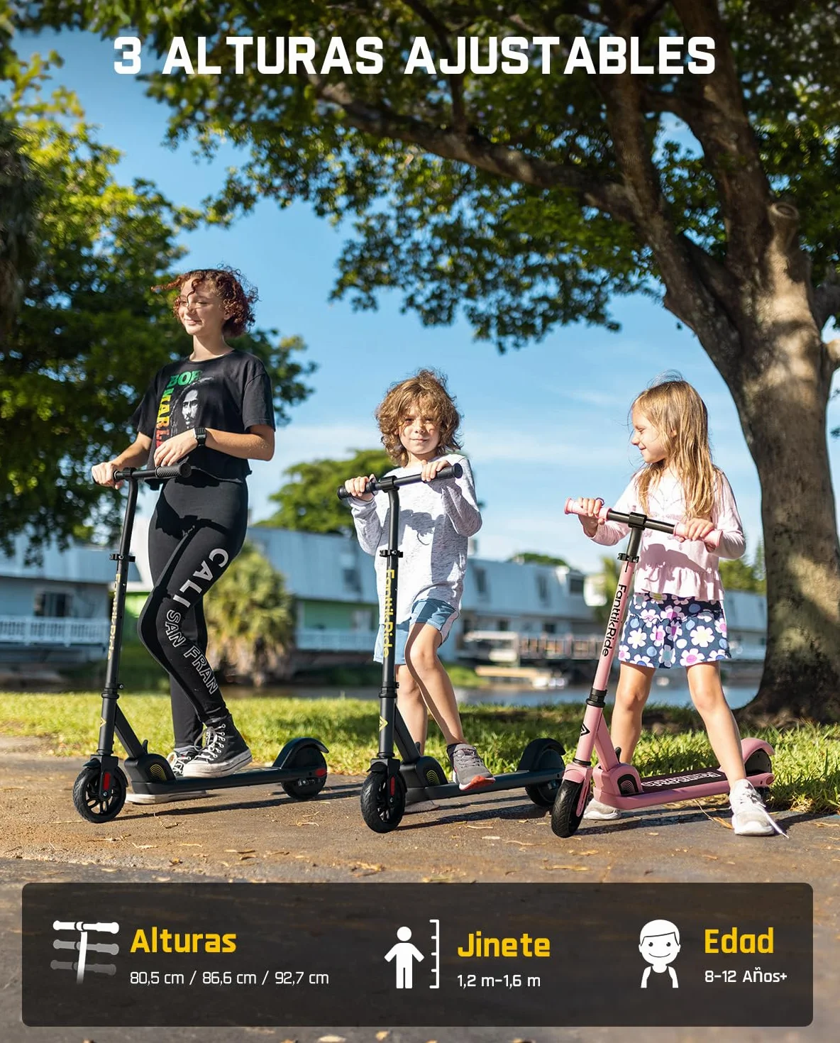 FanttikRide C9 Patinete Electrico Niño, 120 cm - 160 cm, 10/16 km/h, Alcance de 8 km, Pantalla LED, Altura Ajustable, Plegable, Ruedas de Goma, Ligero, Scooter para Niños hasta 60 kg