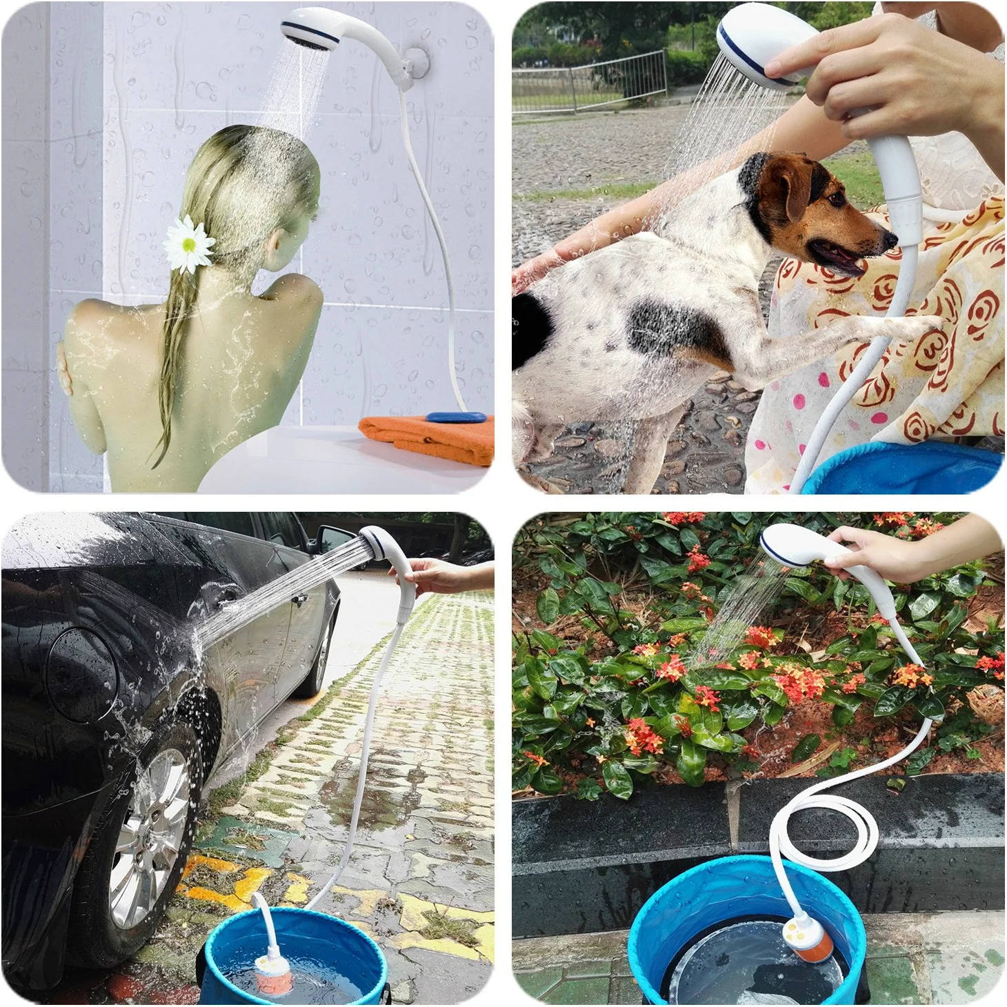 Laserbeak Ducha Portátil Ducha de Camping para Uso en el Hogar o al Aire Libre con Lavado de Coche Mascotas Lavado Vegetación Riego, Batería Incorporada de 4800mAH y Cabezal de Ducha ON/Off Válvula