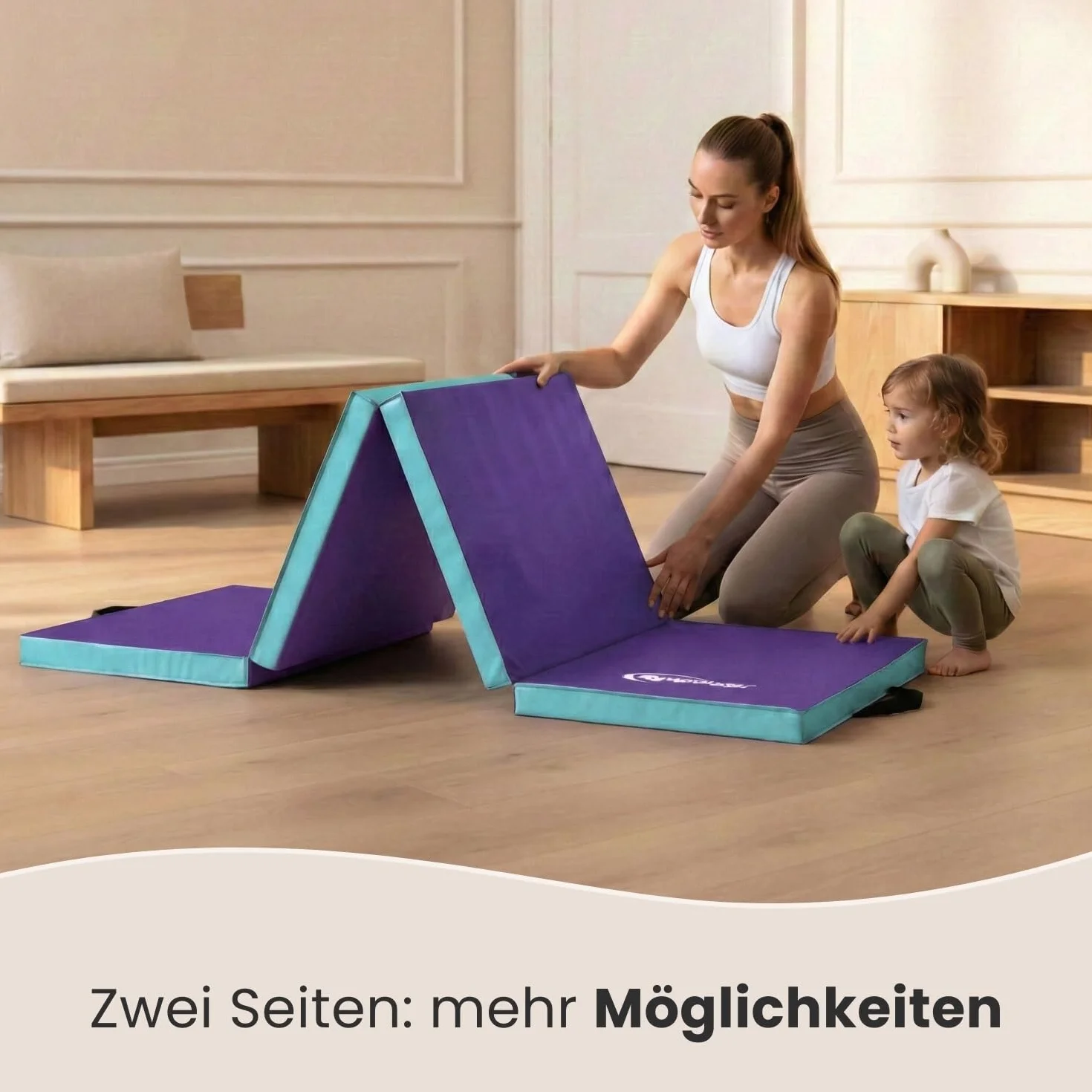eyepower Colchoneta de Gimnasia Plegable Gruesa 180x60x5 cm - Esterilla Fitness para Rítmica y Artística - Infantil y para Casa - Superficie de Suelo Amortiguadora para Entrenamiento Interior