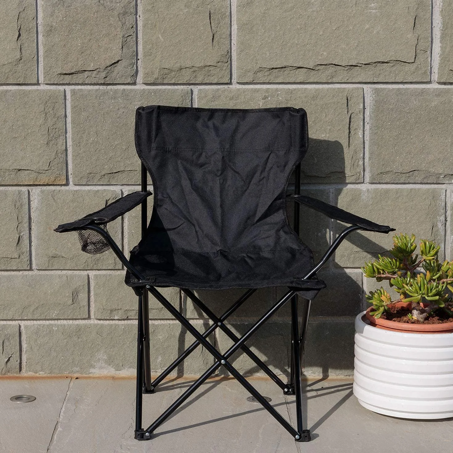 Baroni Set de 4 Piezas Sillas de Camping Plegable para Exterior, Jardín, Pesca, Silla de Camping Ligera e Impermeable, Silla de Camping Portátil y Plegable, Color Negro, 50x50x80 cm