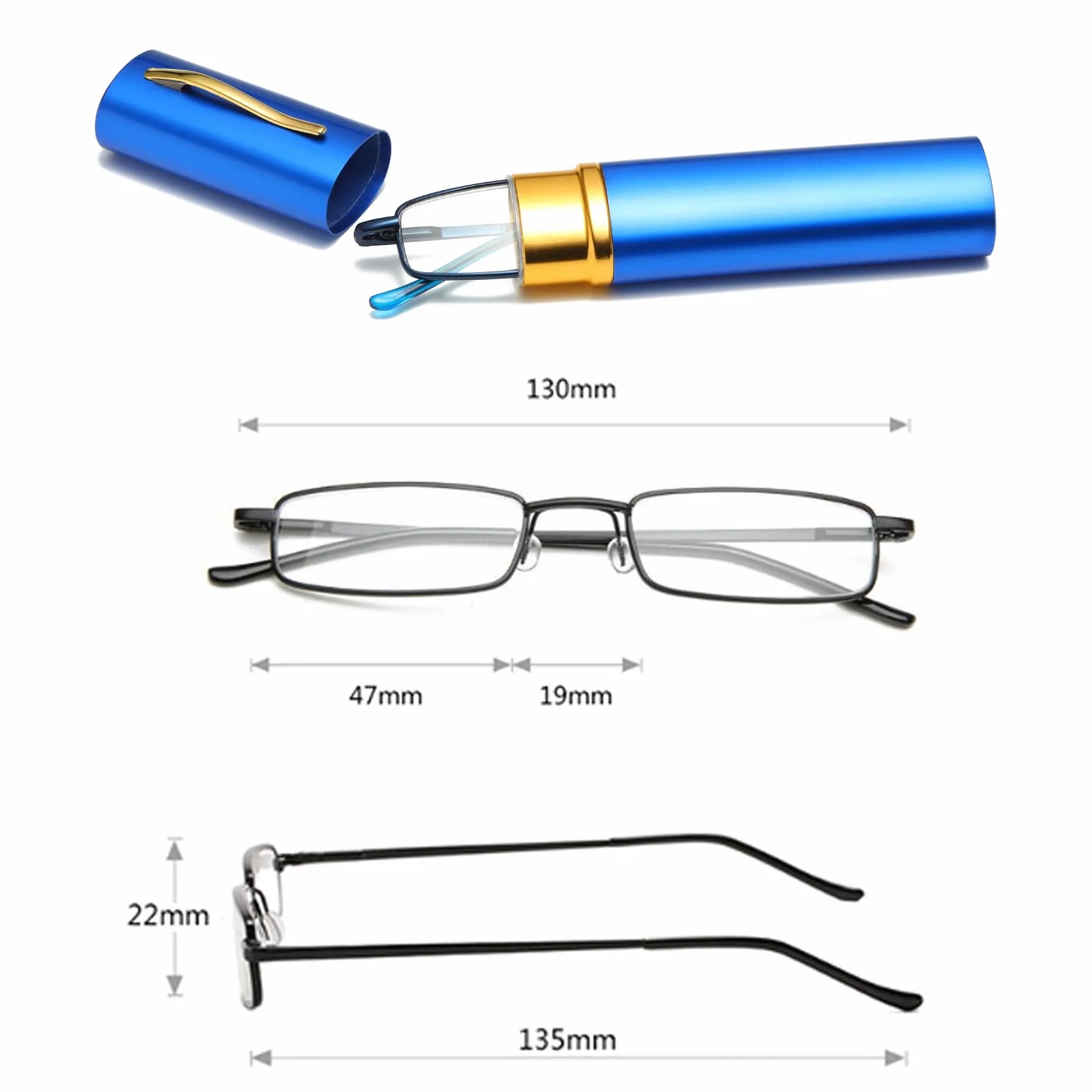 Gafas de lectura portátiles con forma de bolígrafo de metal anti luz azul 2.00