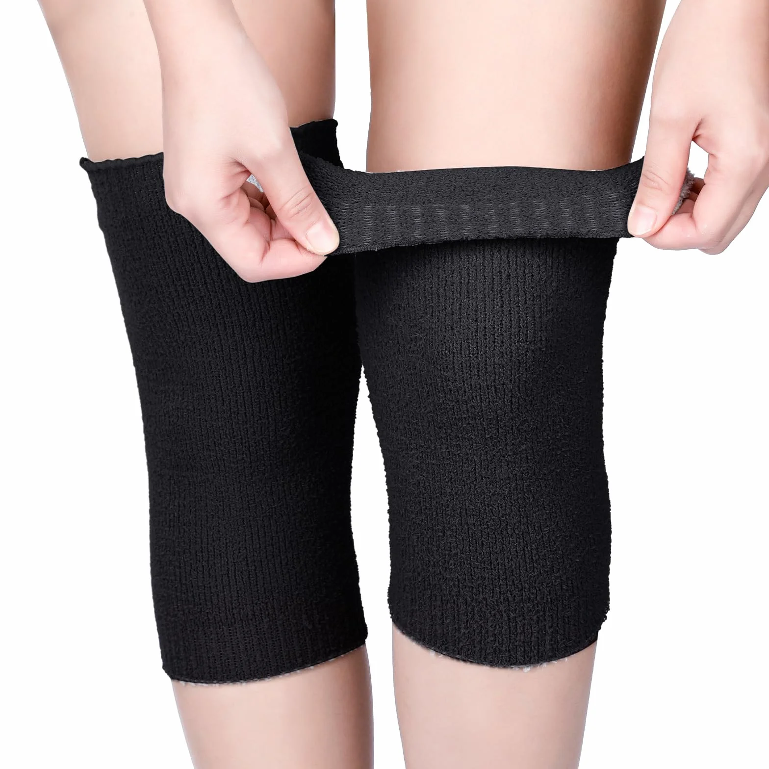 Geyoga Calentador de Rodillas de Invierno Manguito de Punto Elástico para Rodillas Protector de Rodillas Térmico Antideslizante Protector de Rodillas para Problemas de Artritis(Gris,1 Par)