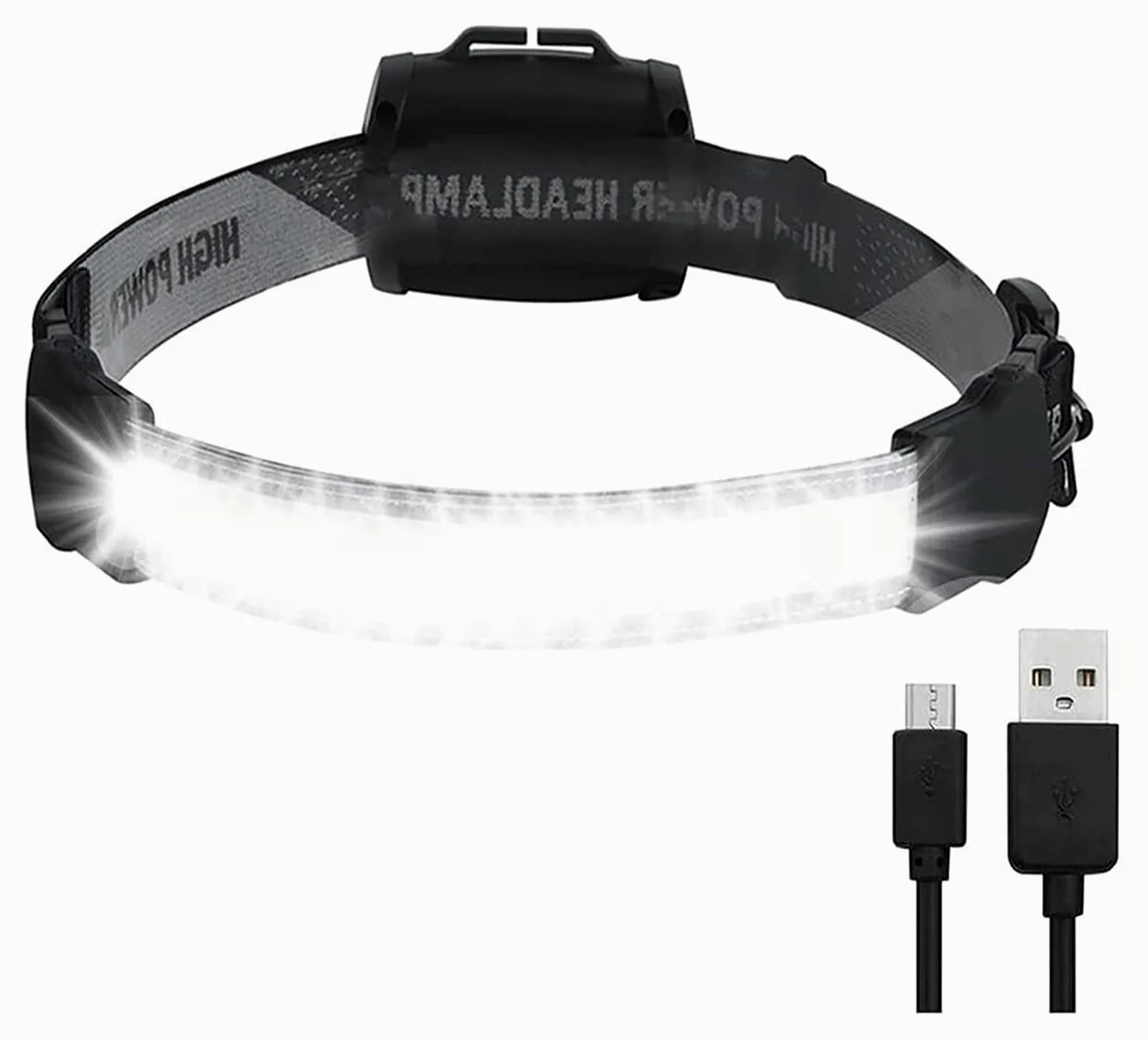 Linterna LED recargable, liviana Linterna frontal Linterna frontal LED Super brillante 220 ° Faro de haz ancho Linterna frontal recargable USB 3 modos Linterna impermeable Linterna frontal for acampar