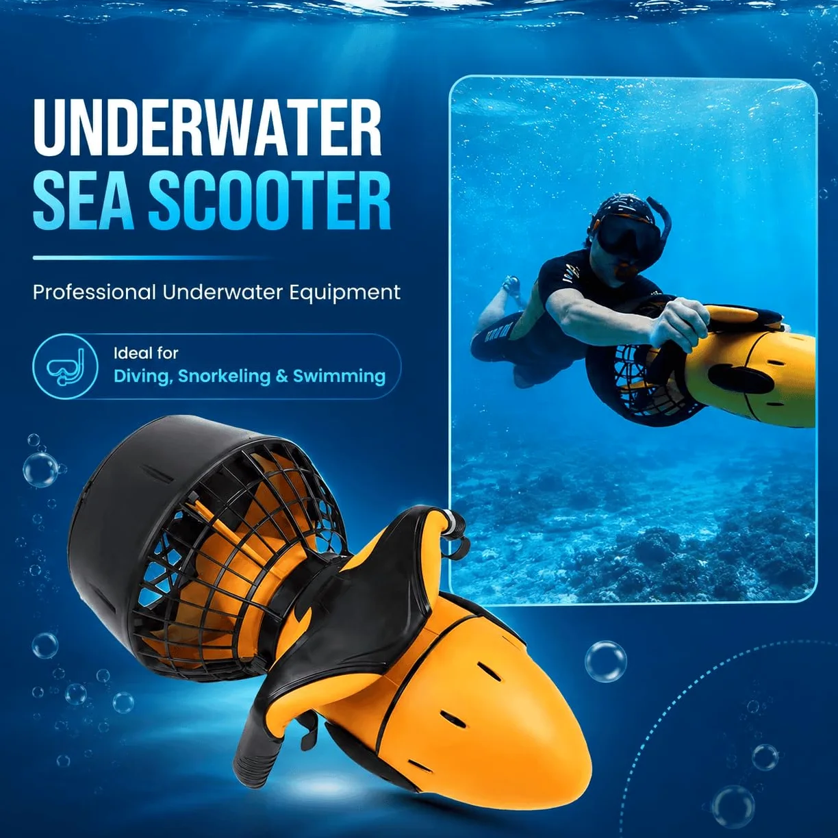 Vehículo Submarino de propulsión Buceo Sea Scooter, Seascooter De 500 W | Hélice de Buceo de 5,4 km/h, Scooter de Buceo Impermeable de Larga duración para Buceo, natación y fotografía submarina