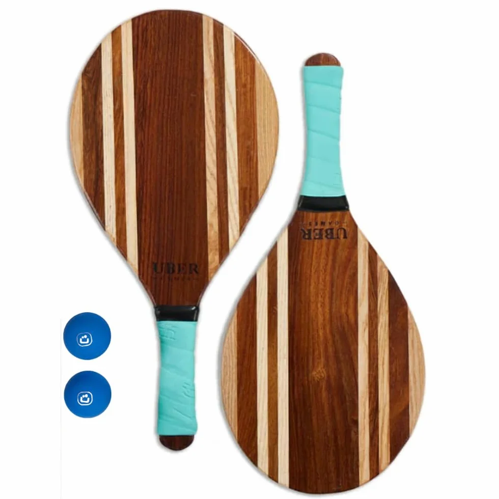 Ubergames Frescobol Set de madera – Baquetas de tenis de playa con 2 bolas y bolsa de lona – Juego de playa para adultos y niños