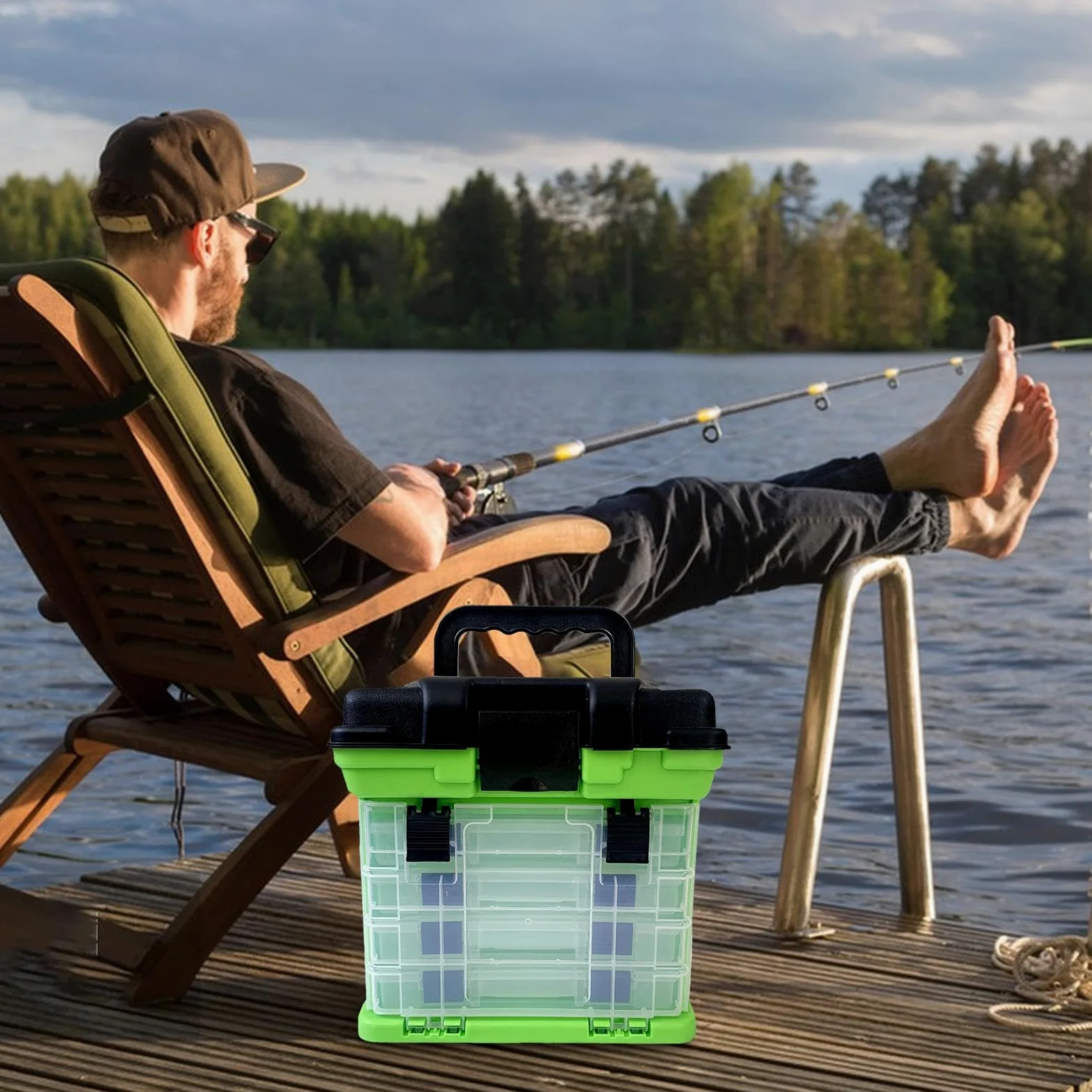 Caja de aparejos de pesca, almacenamiento de señuelos de 4 capas, organizador portátil de cebo y anzuelo, accesorios de pesca versátiles para mar y agua dulce, 28 x 17,50 x 27 cm