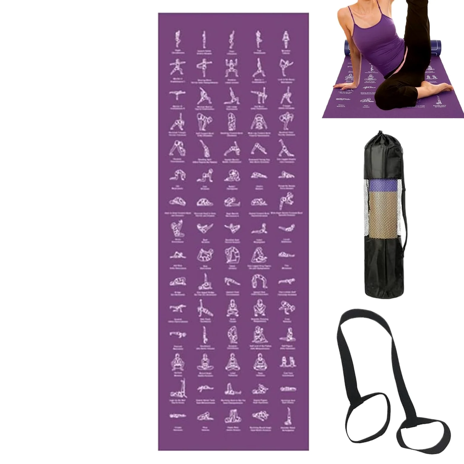 Esterilla Gruesa de Yoga Con Posturas Estiramientos Doble Cara | Esterilla Ancha de Yoga Gruesa para Hogar Viaje Gimnasio Pilates Fitness Deporte Equilibrio Entrenamiento Físico
