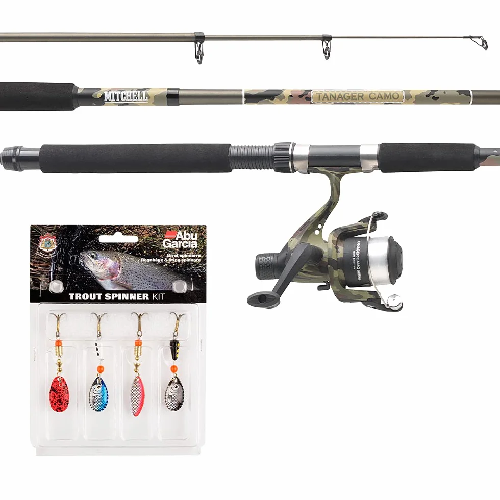 Mitchell Tanager Camouflage - Juego de Pesca de caña y Carrete con Cuerda y Cebo para Pesca de Trucha y Perca