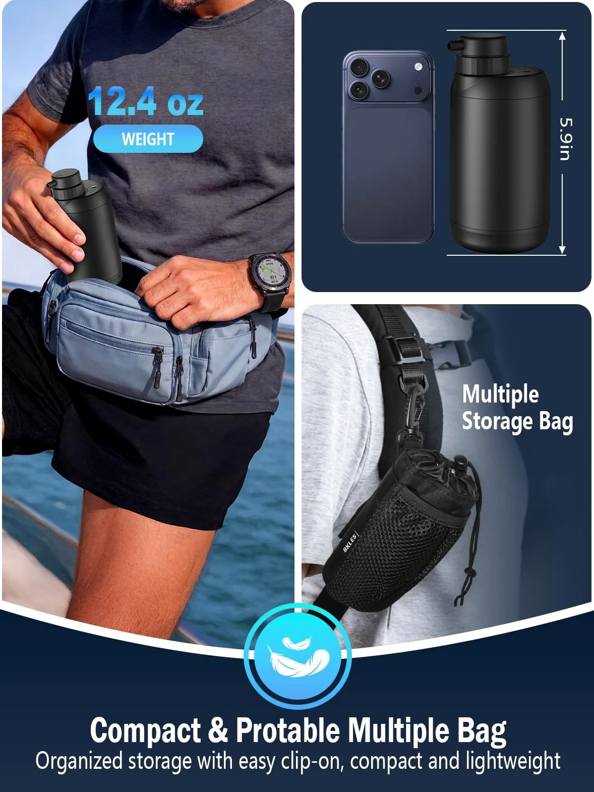 BKLES Filtro de agua eléctrico para camping, purificador de agua portátil para supervivencia, sistema de filtración de 6 etapas de 0,01 micras con luz de emergencia para senderismo, mochileros y uso