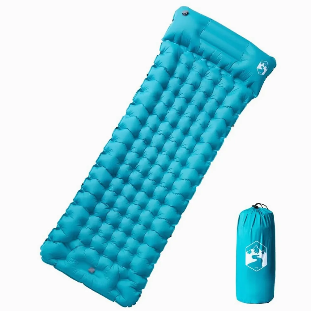 Mangloder - Colchoneta autoinflable con cojín azul, ligera para acampar con bomba de pie, resistente al agua, para trekking y senderismo, base aislante para tienda de campaña, cómoda y enrollable para