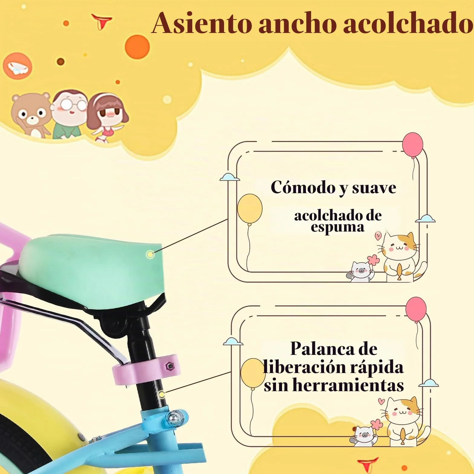 RULLY Bicicleta para Niñas de 12 a 16 Pulgadas con Ruedas de Apoyo y Freno Contrapedal