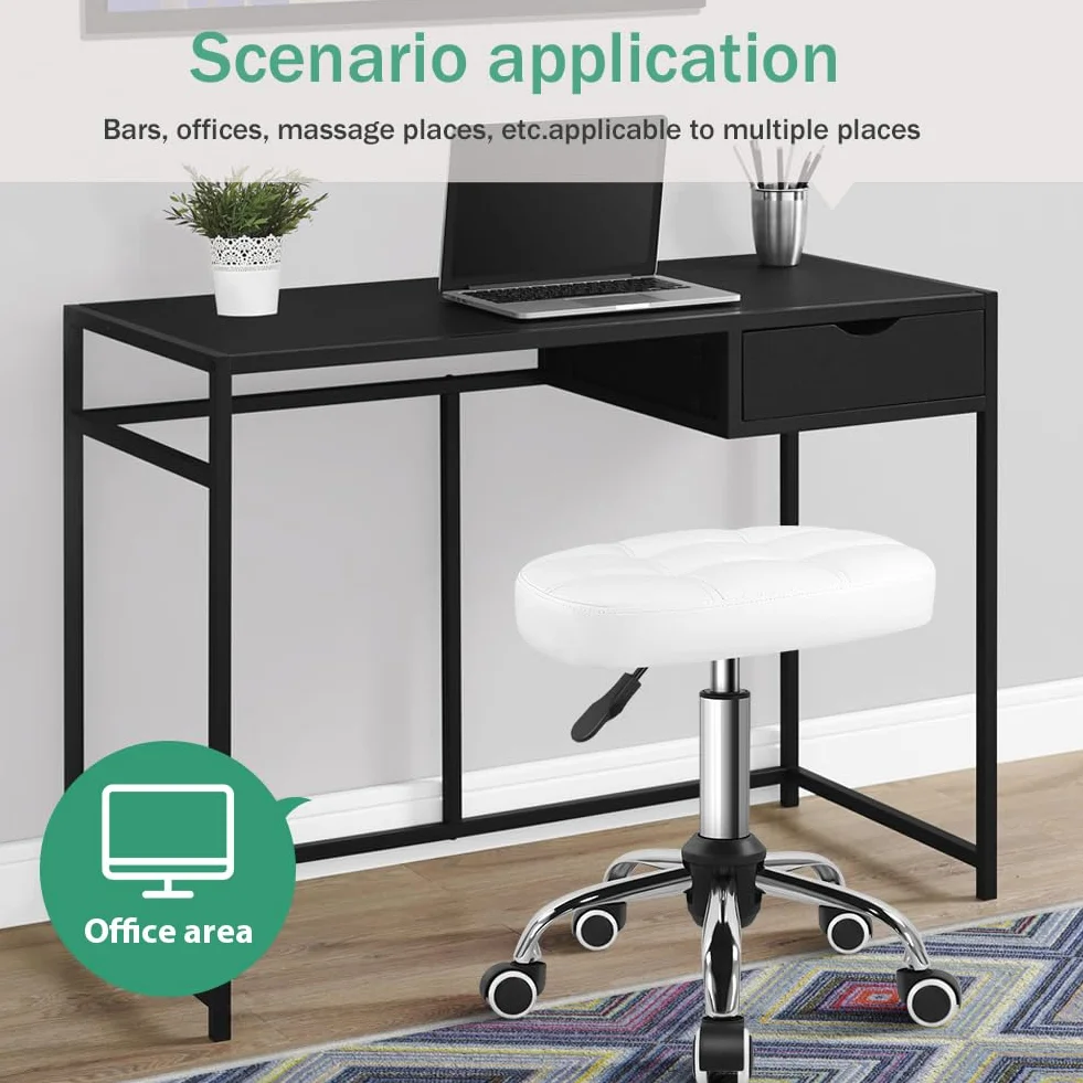 FURWOO Taburete Ovalado Rodante Altura Ajustable Sillón de Masaje con Ruedas Blanco