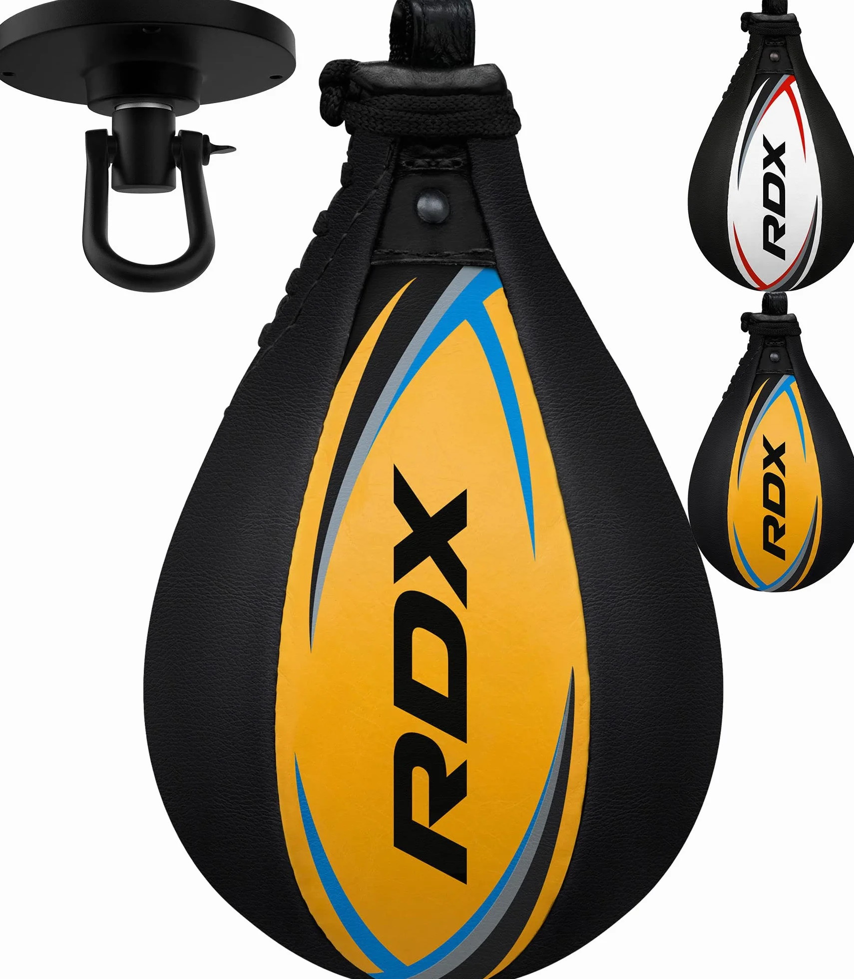 RDX Pera de Boxeo Cuero, Punching Velocidad Bola con Eslabón Giratorio, Speed Bag para Kick Boxing Gimnasio