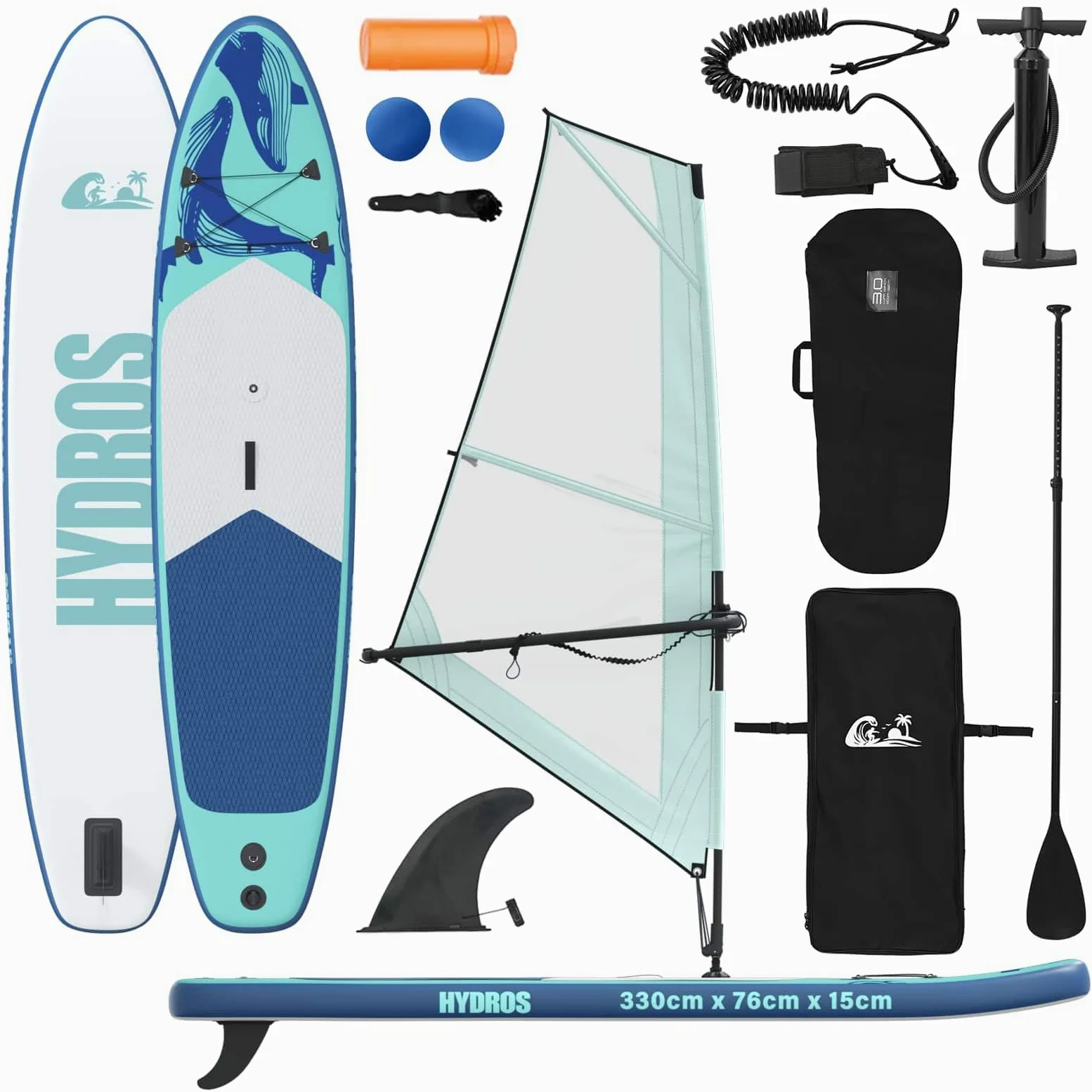 vidaXL Tabla Sup Inflable con Vela HYDROS 330 x 76 x 15 cm Tuquesa
