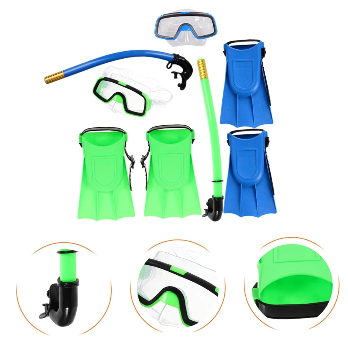Gatuida Gafas De Buceo para Azul y Verde Gafas De Snorkel Semisecas y Aletas Cortas para Nadar para Buceo Piscinas y Snorkel Playas