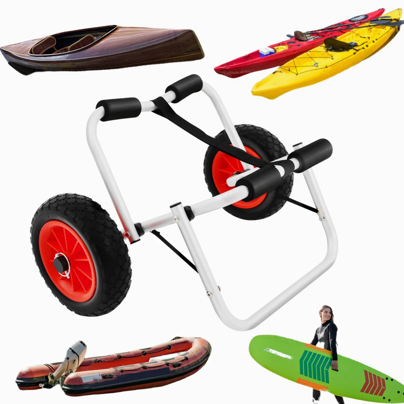 Carrito plegable para kayak de hasta 80 kg, ruedas de 10 pulgadas