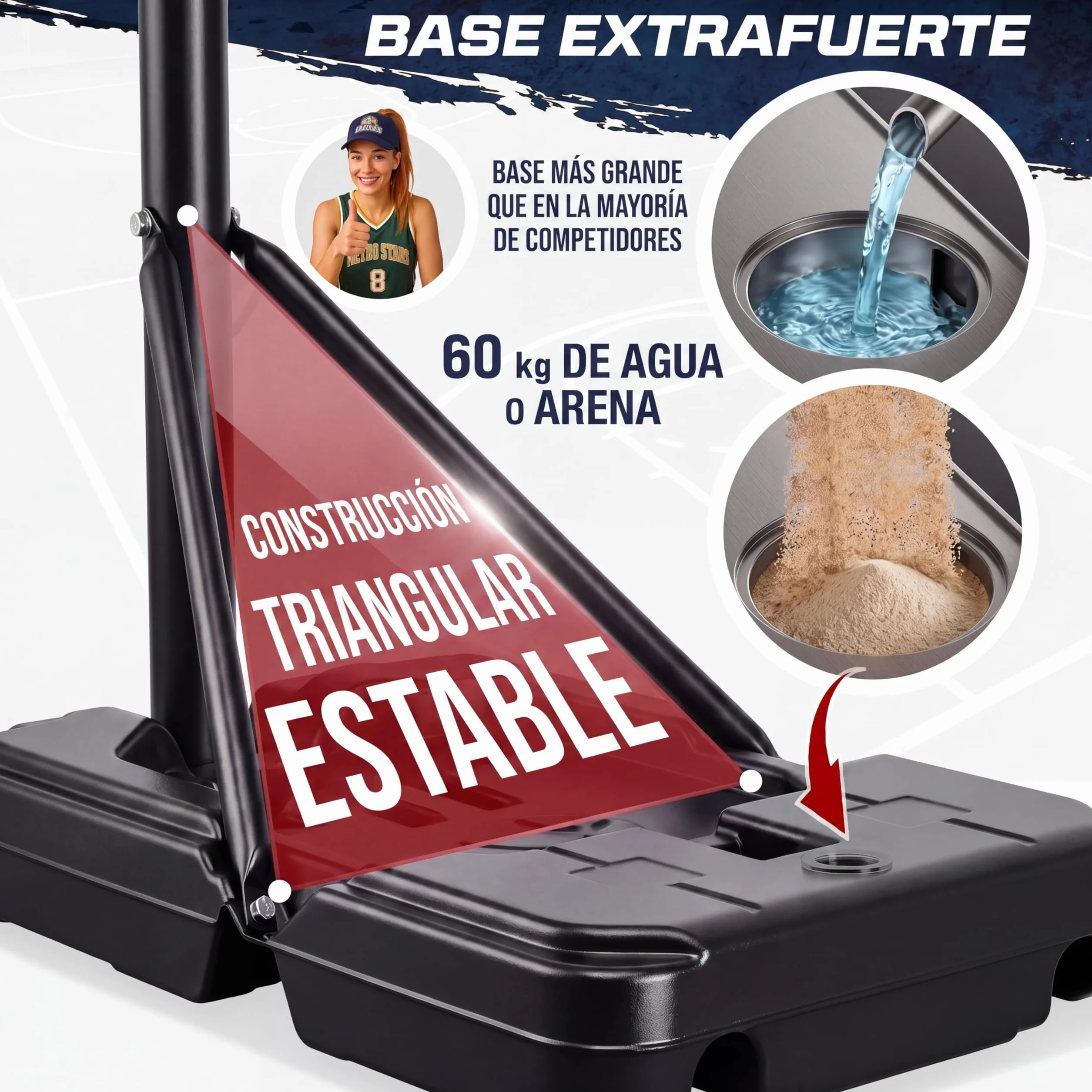 Canasta Baloncesto Exterior Altura Regulable 135-305 cm Soporte Portátil Base Rellenable 60 kg Aro Amortiguador Ø45 cm